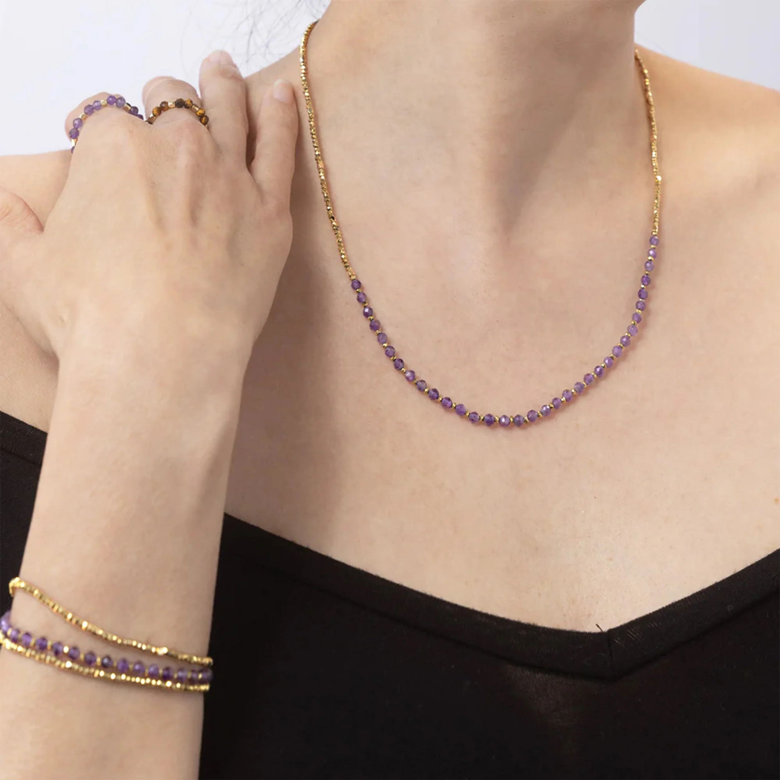 AMETHYST NECKLACE / TRIPLE WRAP BRACELET - Image 2