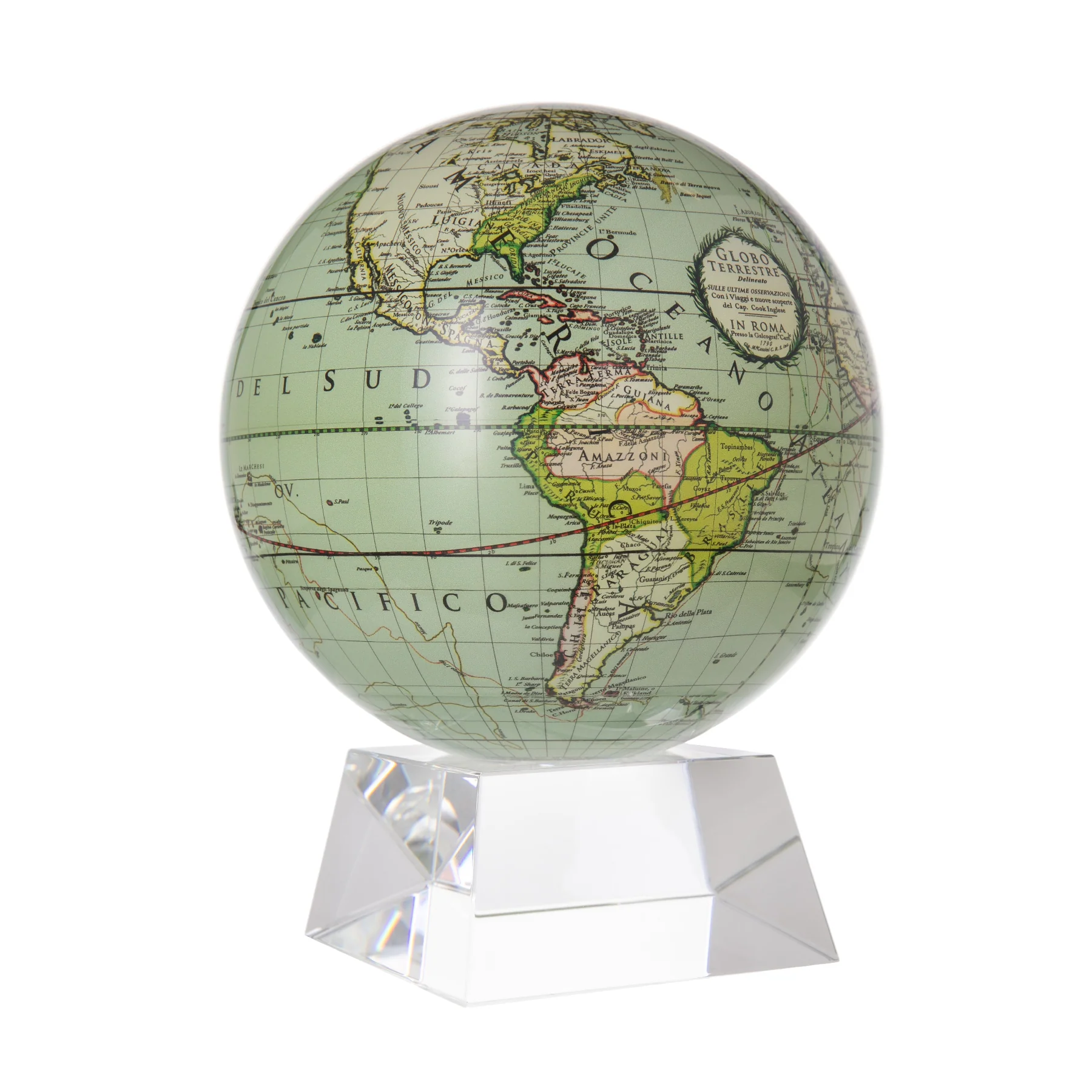ANTIQUE GREEN GLOBE WITH CRYSTAL BASE