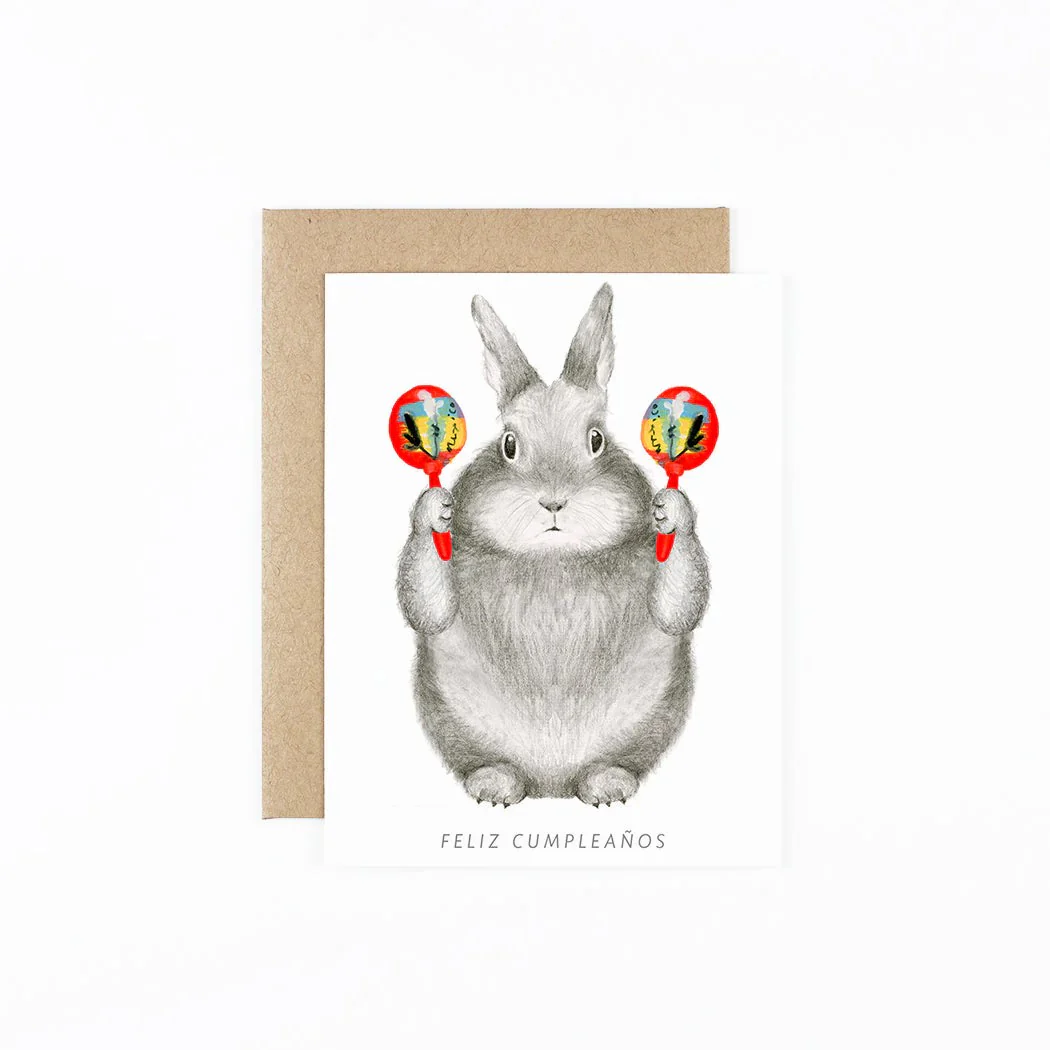 BUNNY WITH MARACAS FELIZ CUMPLEAÑOS CARD