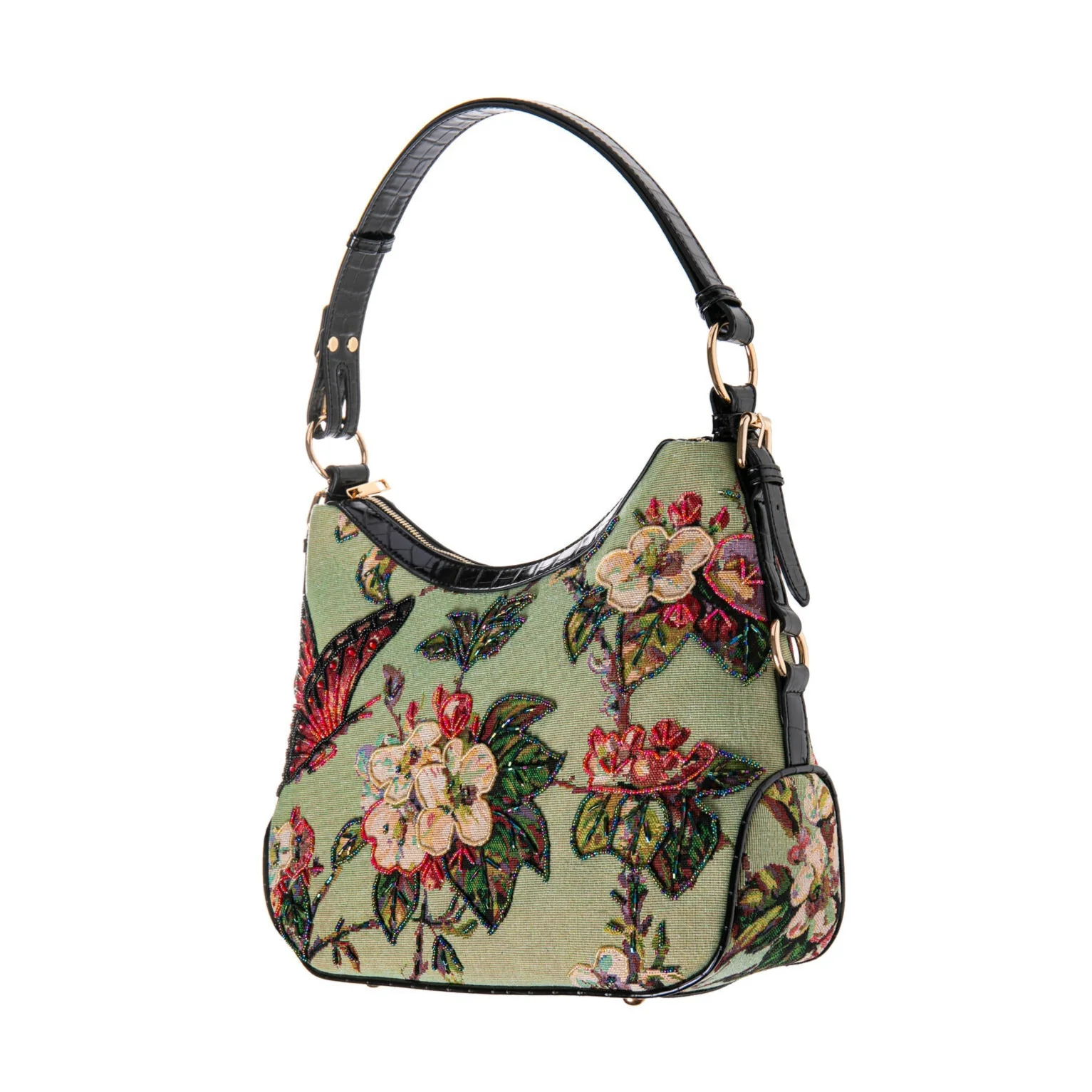 BUTTERFLY & BLOOMS BEADED HOBO PURSE