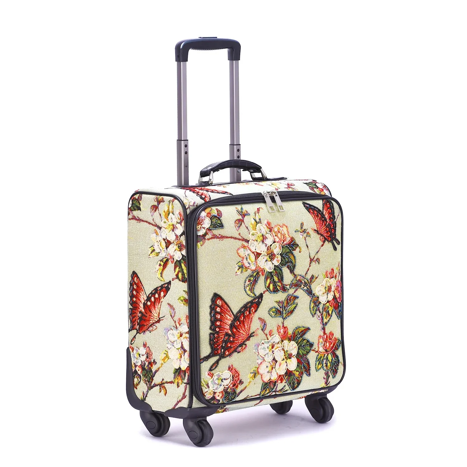 BUTTERFLY & BLOOMS BEADED 4-WHEEL CARRY-ON SUITCASE