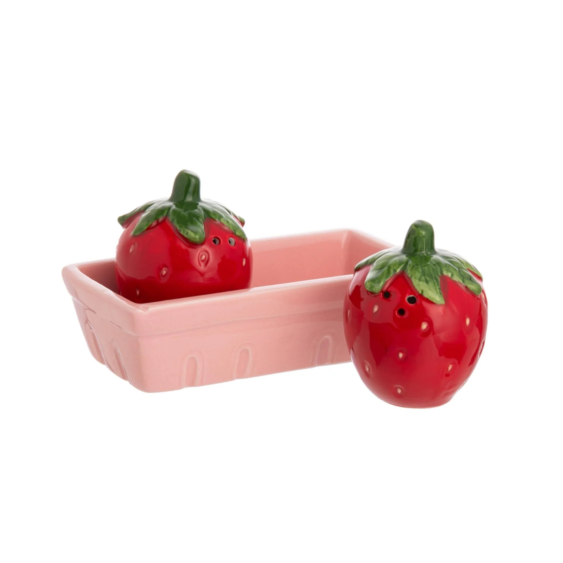 CERAMIC STRAWBERRY SALT & PEPPER SHAKER SET