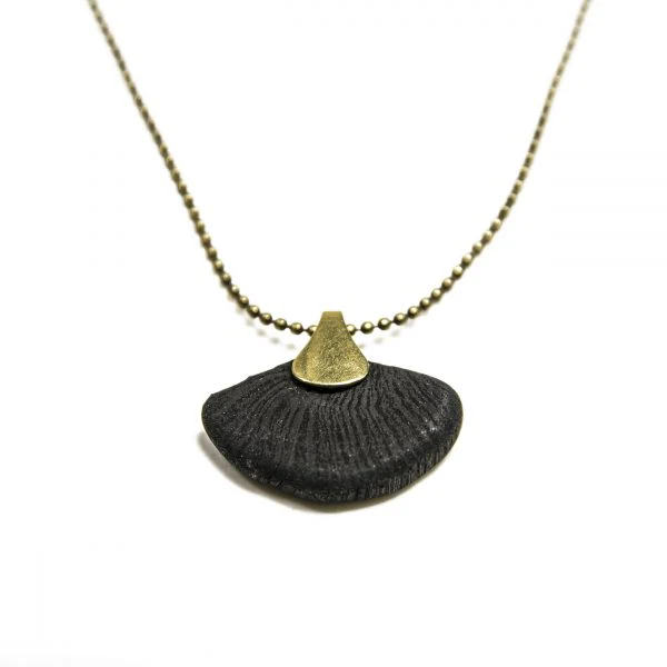CHARCOAL & BRASS GINKGO LEAF NECKLACE - Image 2