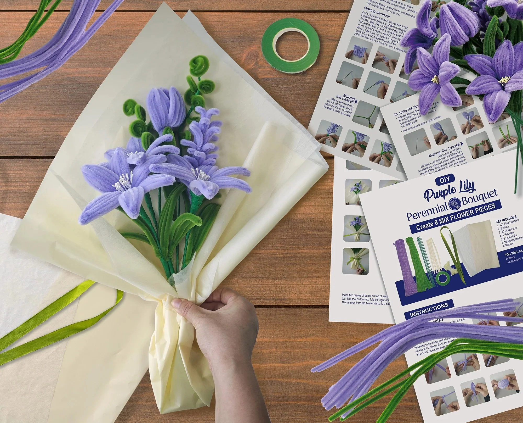CHENILLE FLOWER BOUQUET MODEL KIT PURPLE LILY - Image 2