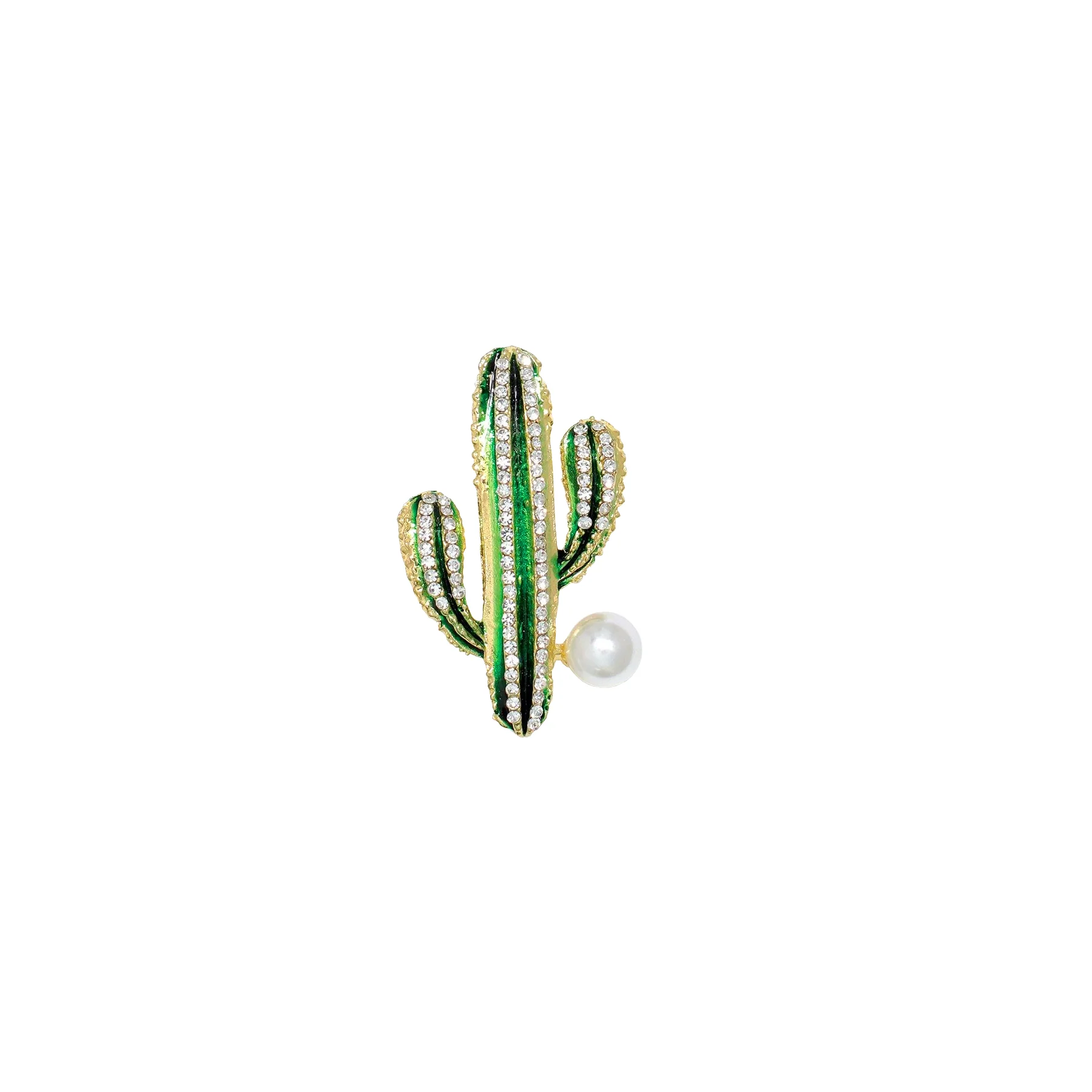 CRYSTAL AND PEARL CACTUS PIN