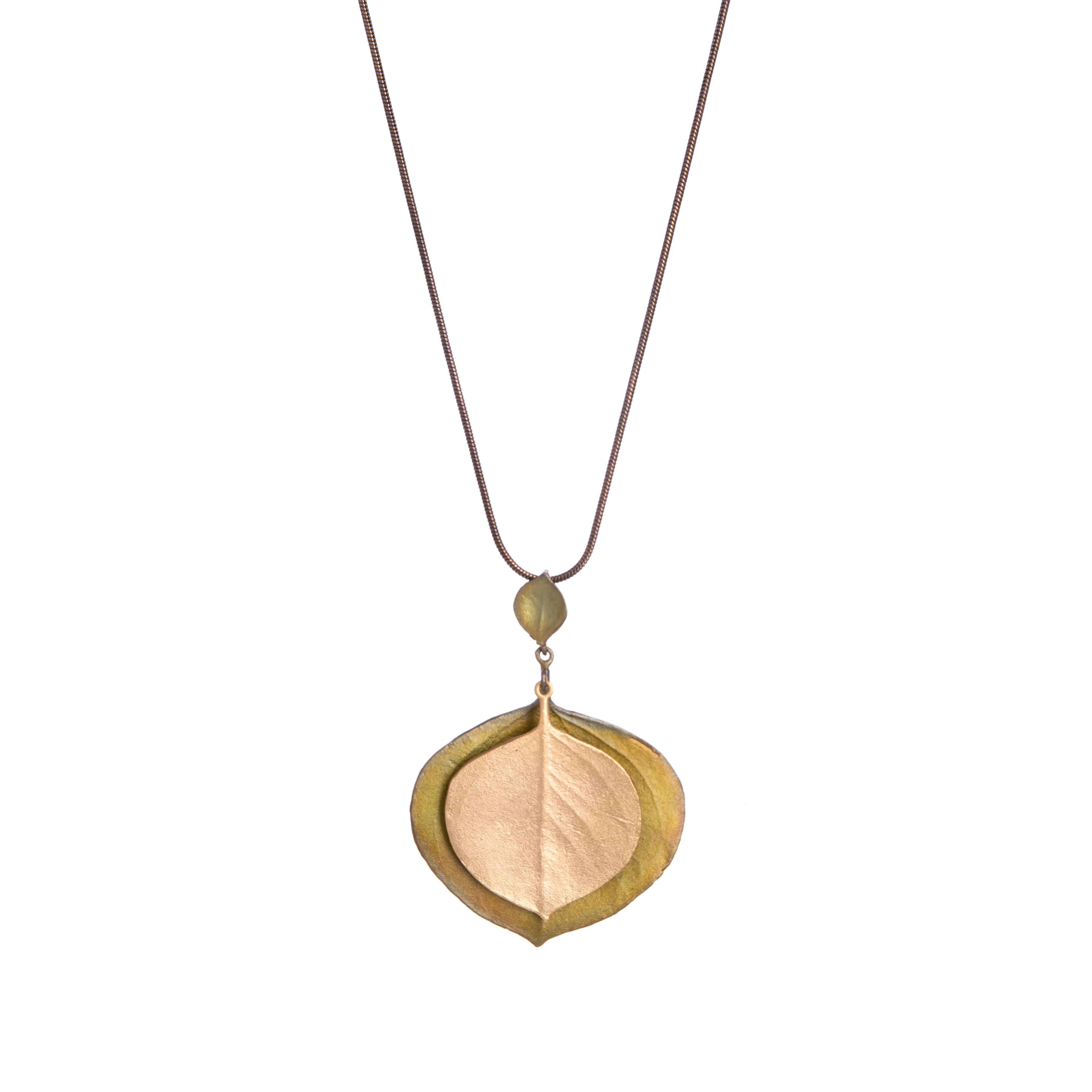 DOUBLE EUCALYPTUS LEAF PENDANT NECKLACE