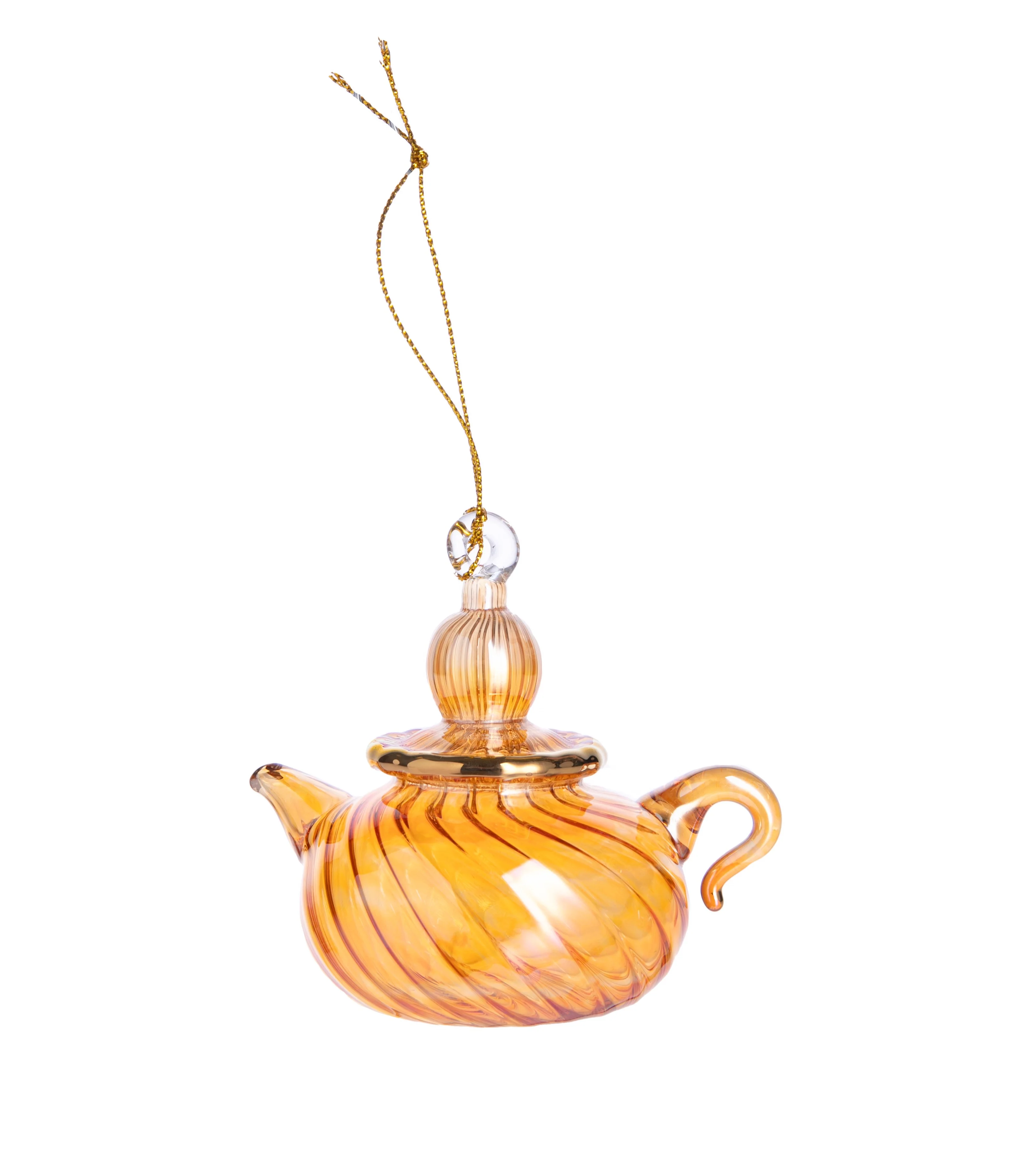 EGYPTIAN GLASS SWIRL TEAPOT ORNAMENT