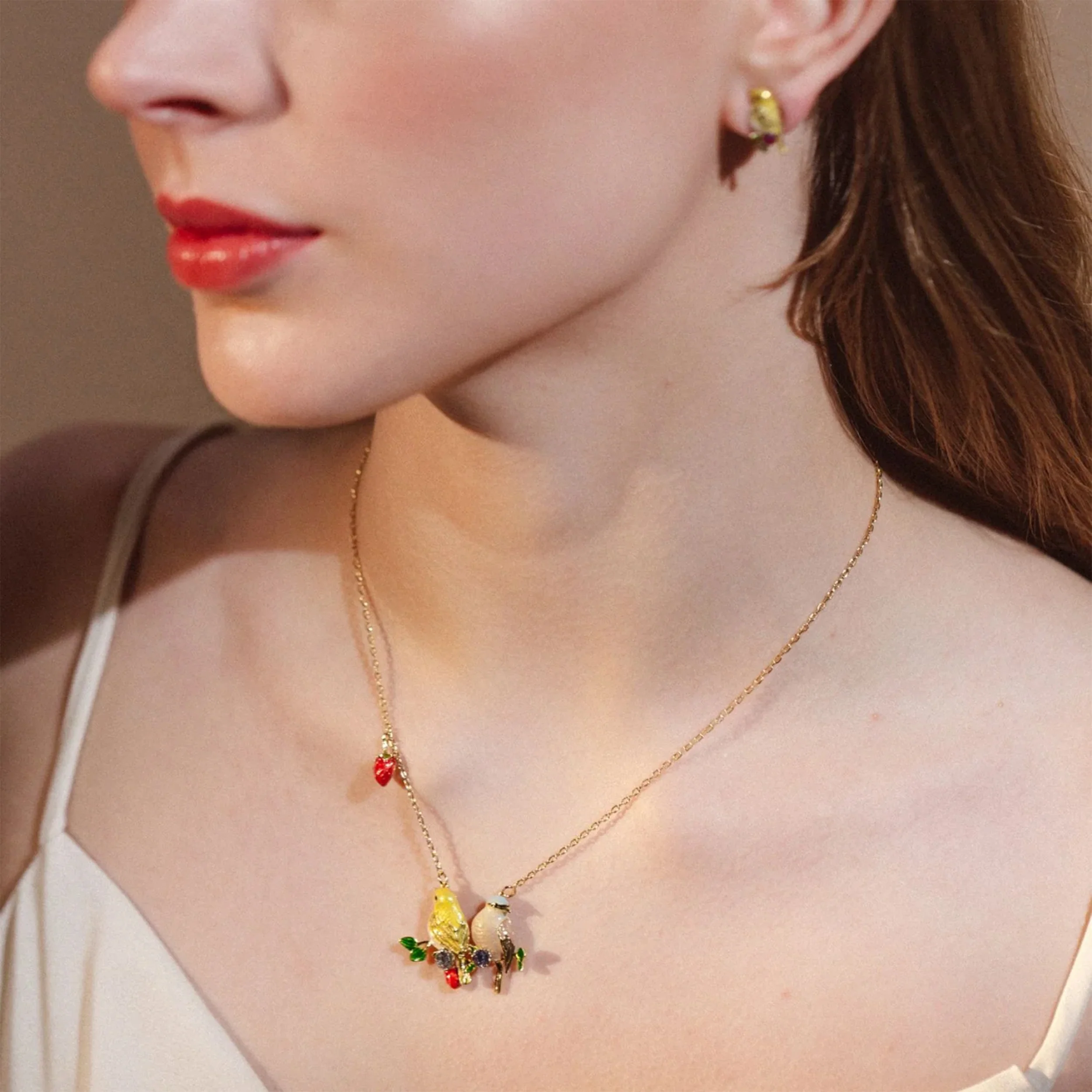 GOLDCREST AND COAL TIT IN HARMONY PENDANT NECKLACE - Image 2