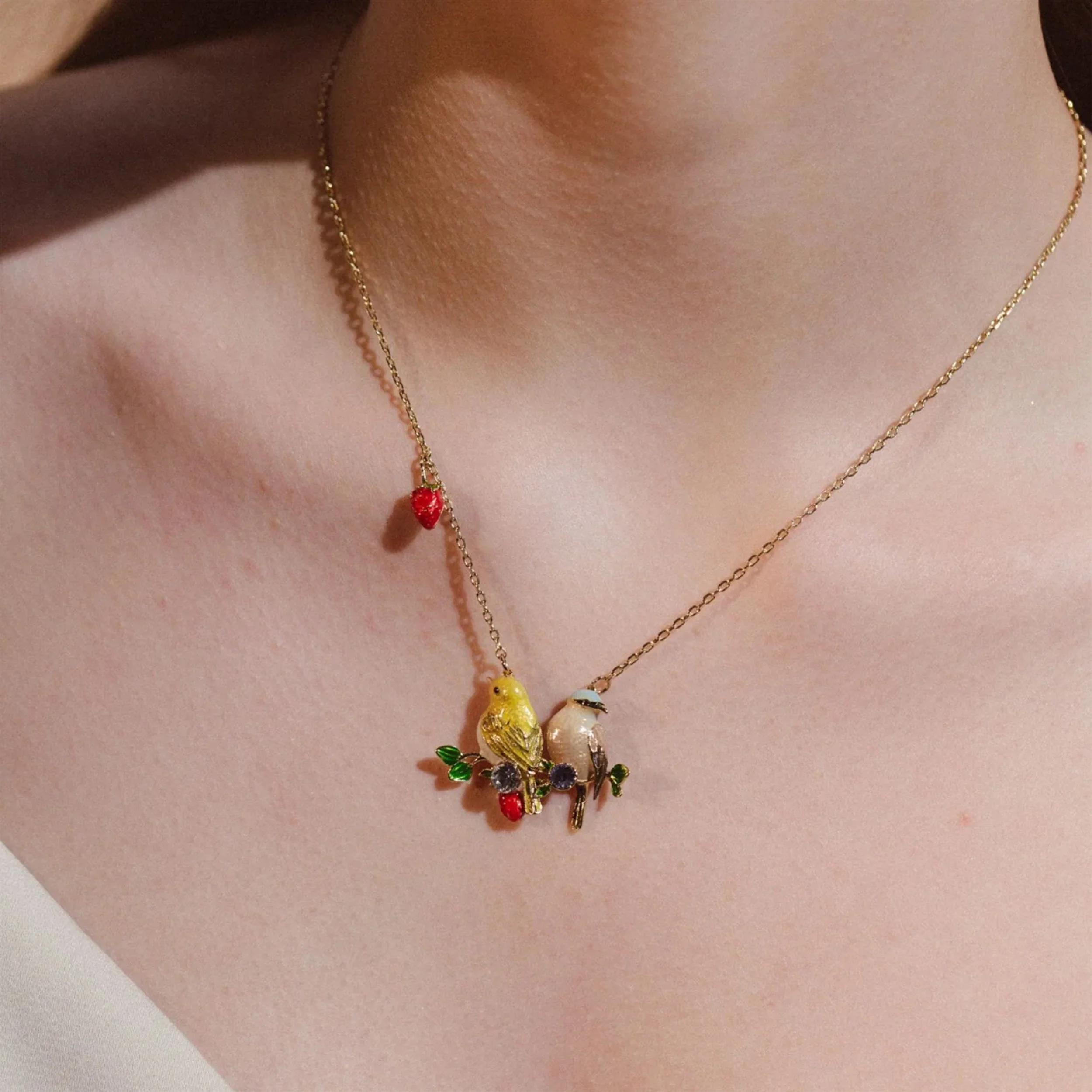 GOLDCREST AND COAL TIT IN HARMONY PENDANT NECKLACE - Image 4