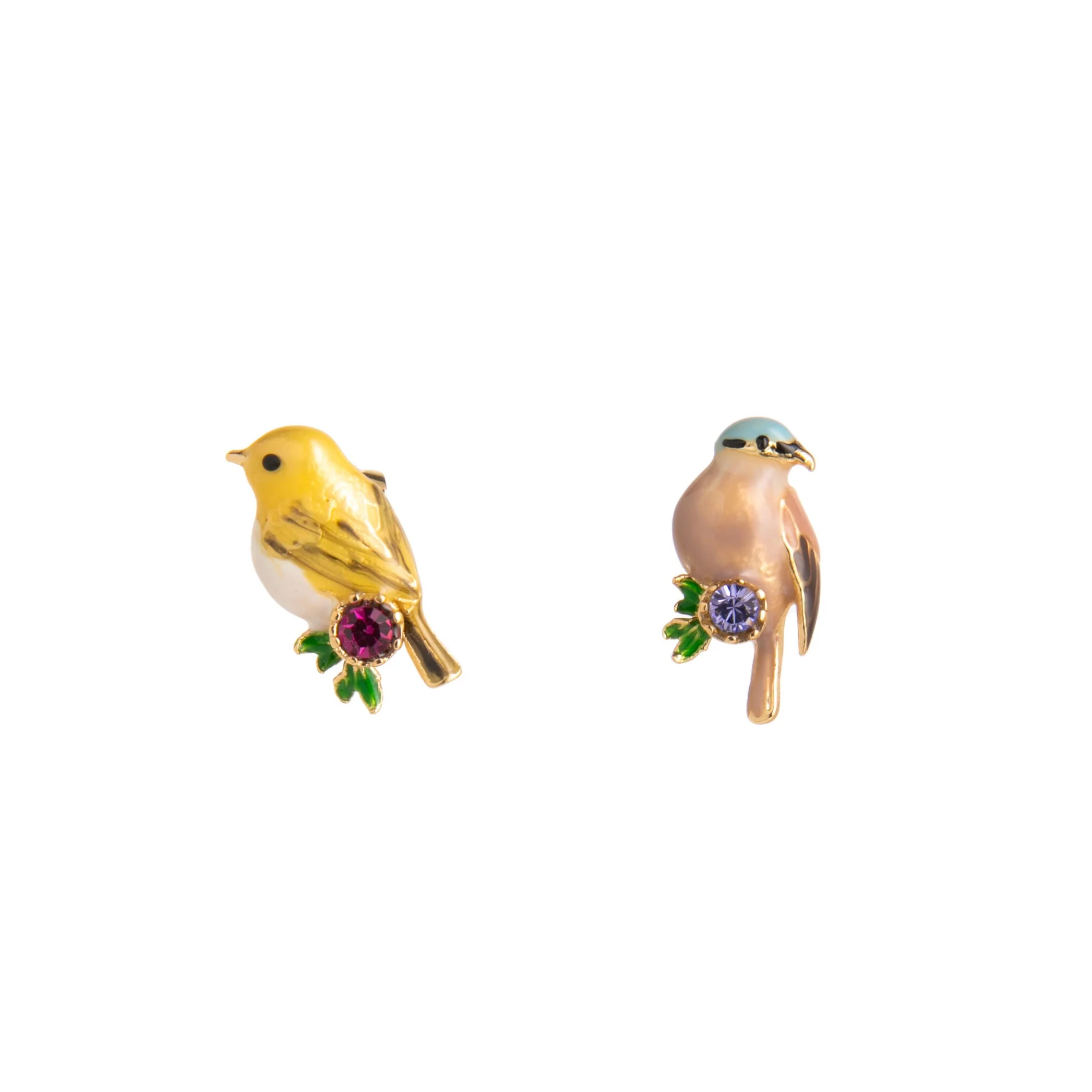 GOLDCREST & COAL TIT MISMATCHED STUD EARRINGS