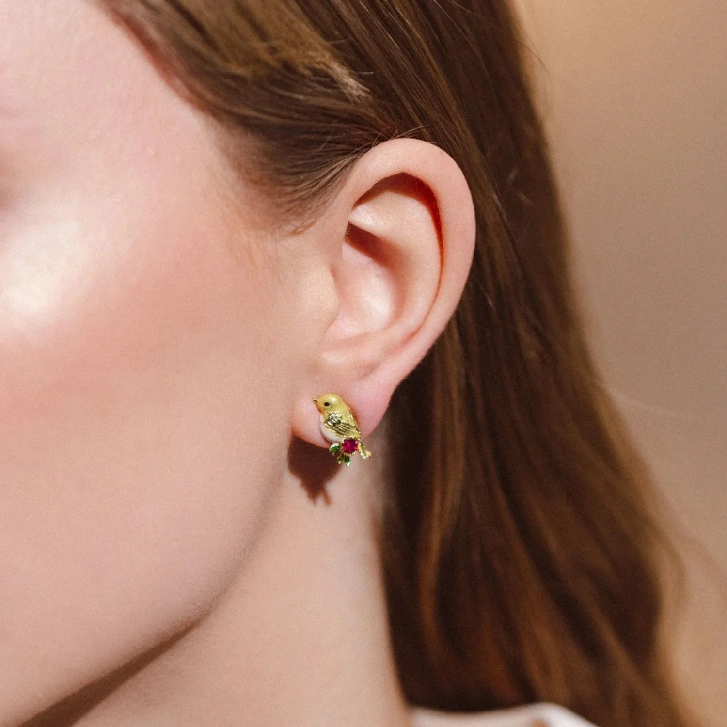 GOLDCREST & COAL TIT MISMATCHED STUD EARRINGS - Image 3