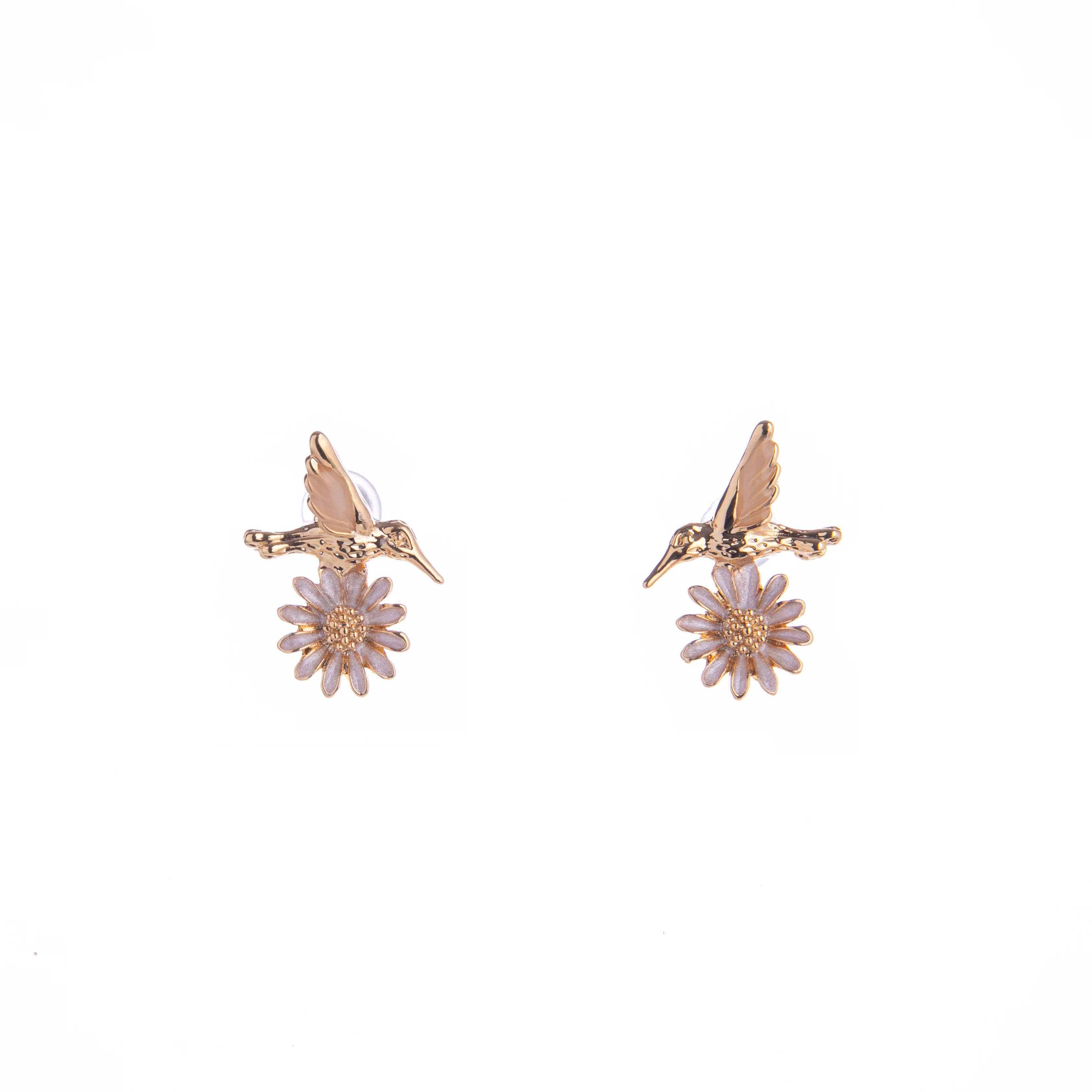 HUMMINGBIRD AND DAISY STUD EARRINGS - IVORY - Image 2