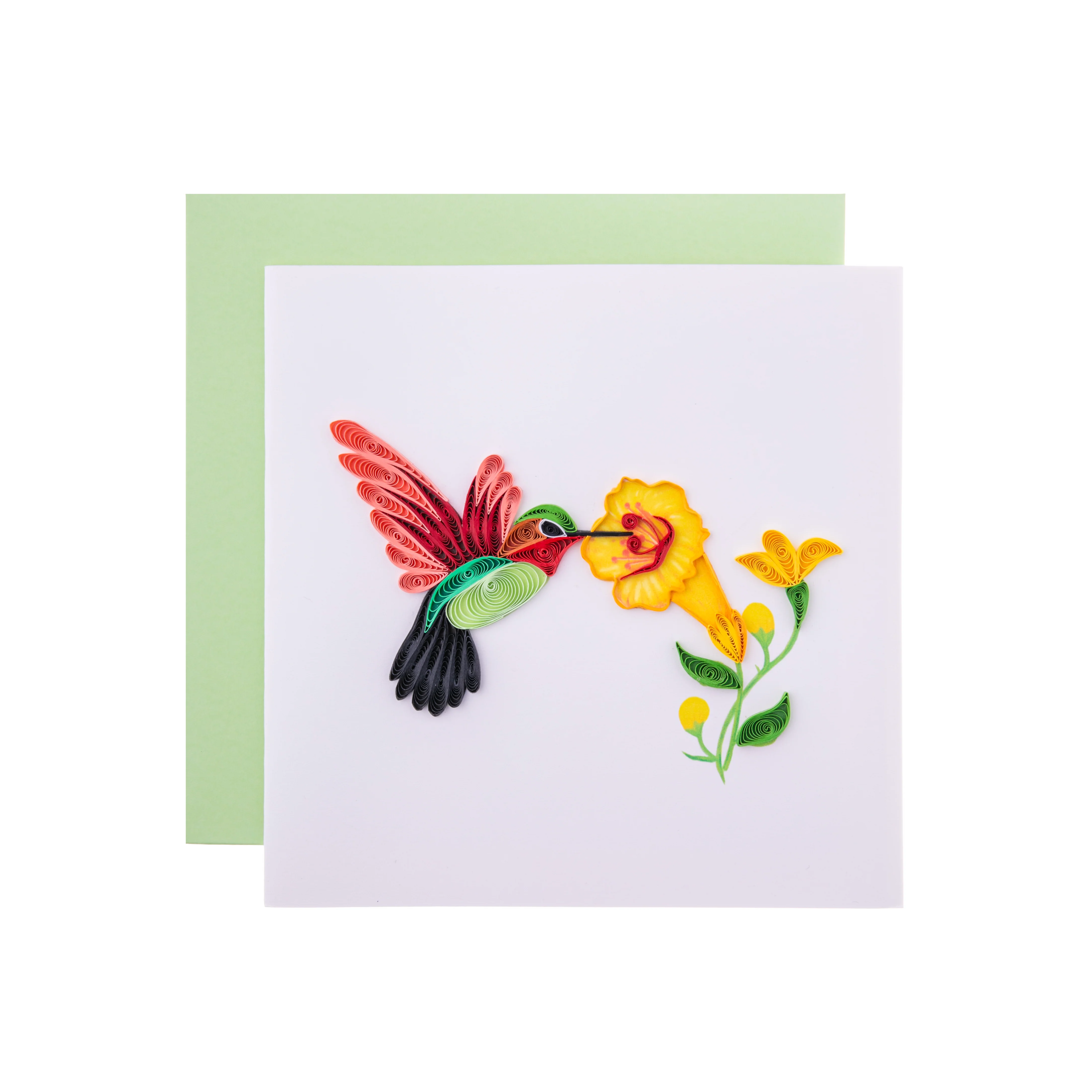 HUMMINGBIRD AND YELLOW FLOWERS QUILLED CARD