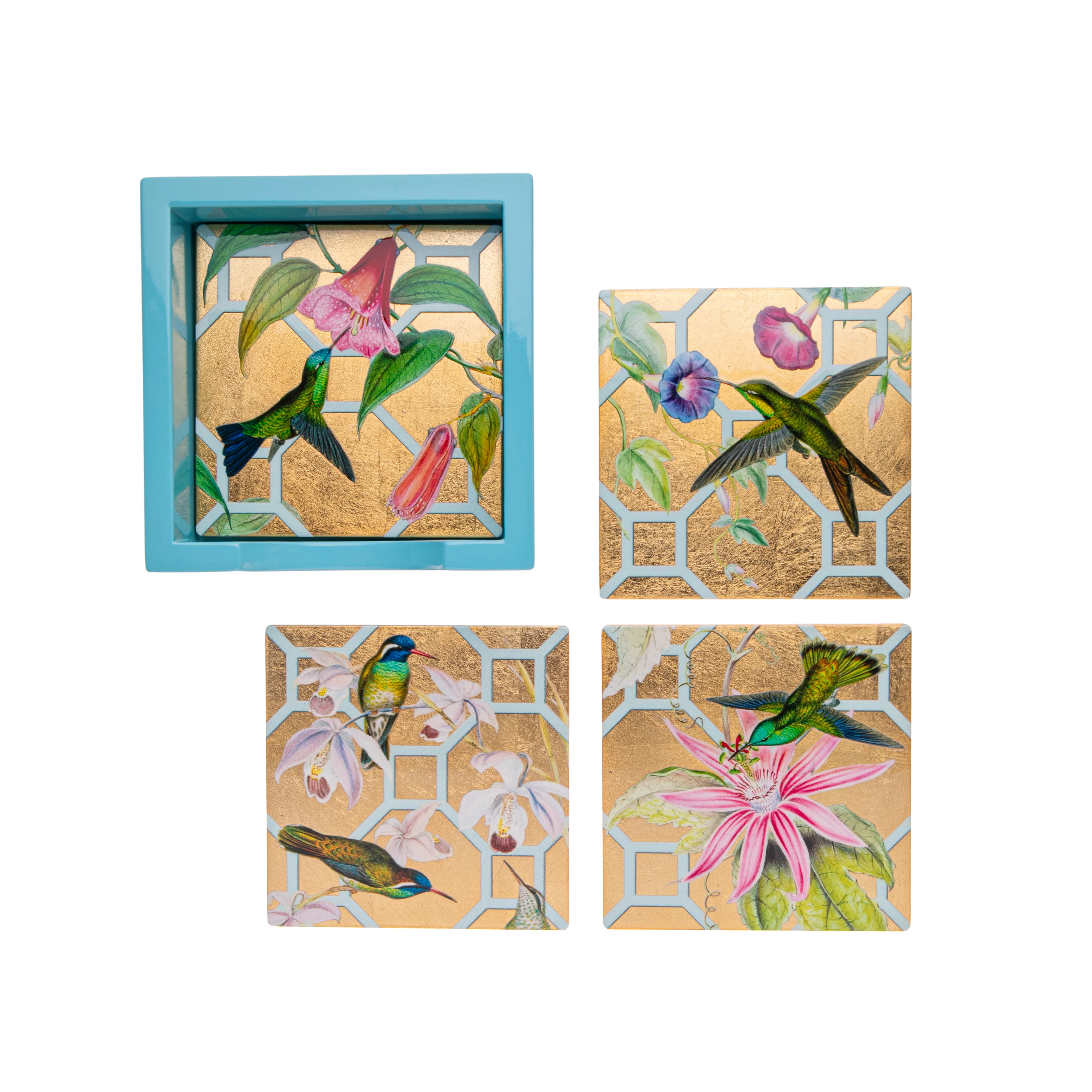 HUMMINGBIRD TRELLIS COASTERS - SET OF 4