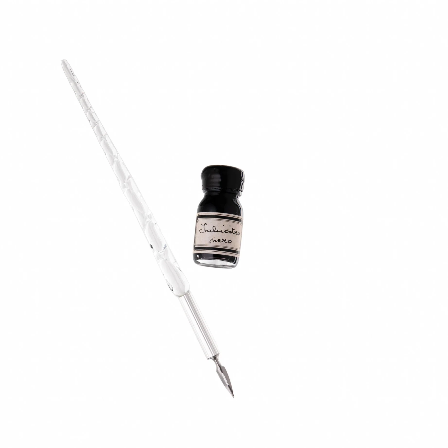 ITALIAN CLEAR GLASS DIP PEN AND INK SET - Image 2