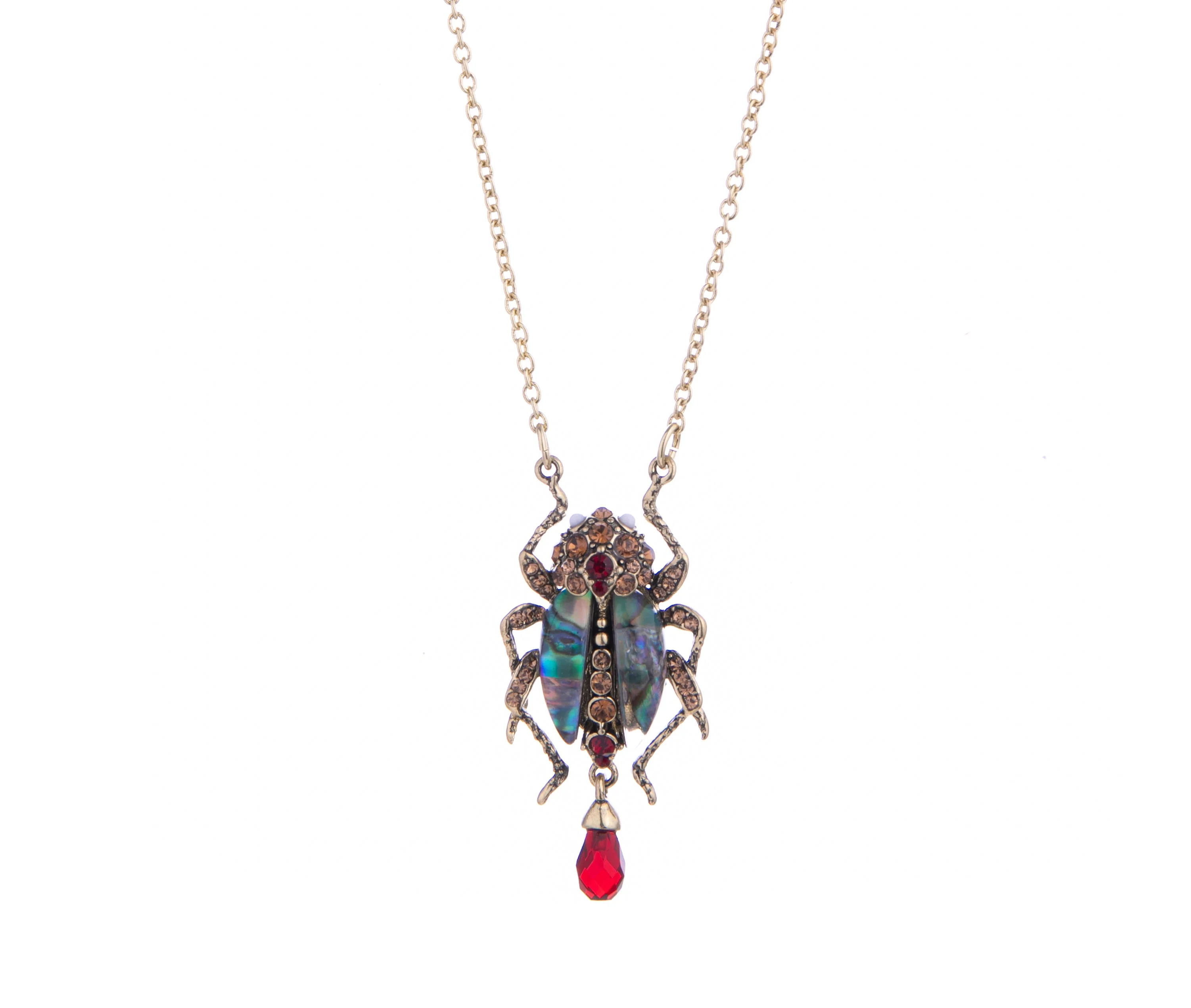JEWELED BUG PENDANT NECKLACE