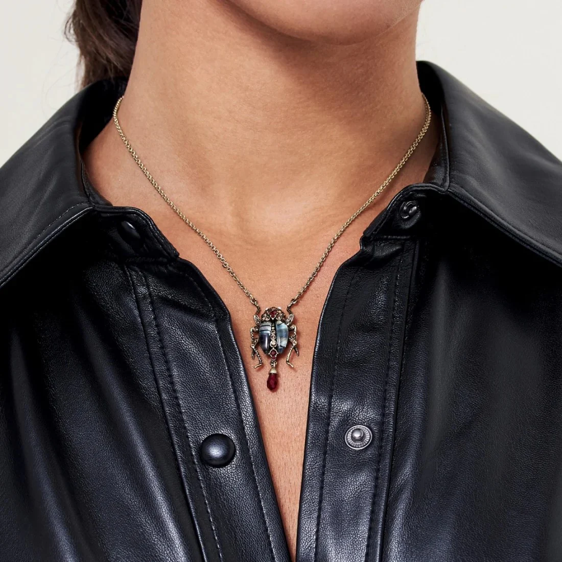JEWELED BUG PENDANT NECKLACE - Image 2
