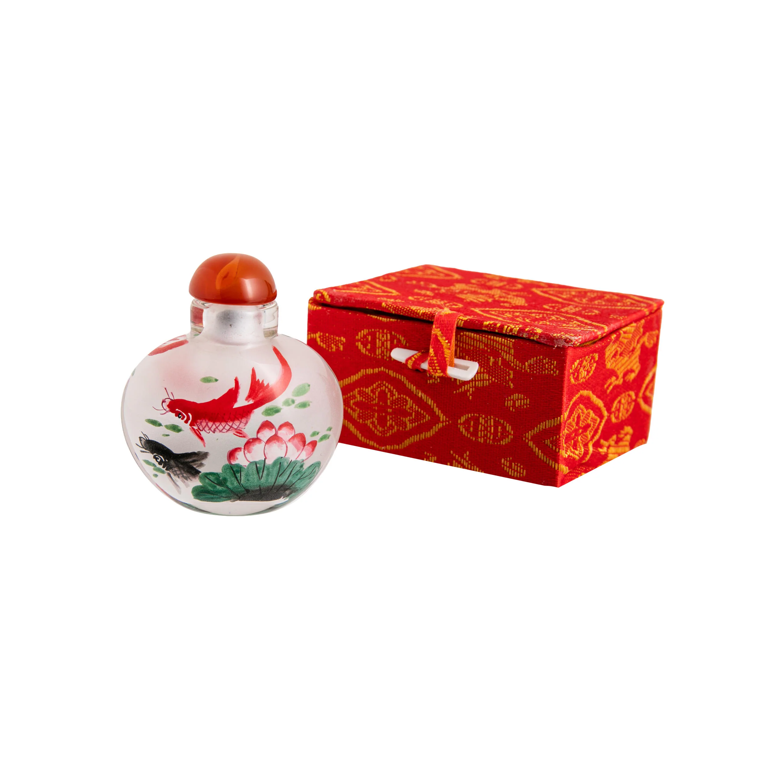 KOI CARP REVERSE PAINTED GLASS SNUFF BOTTLE