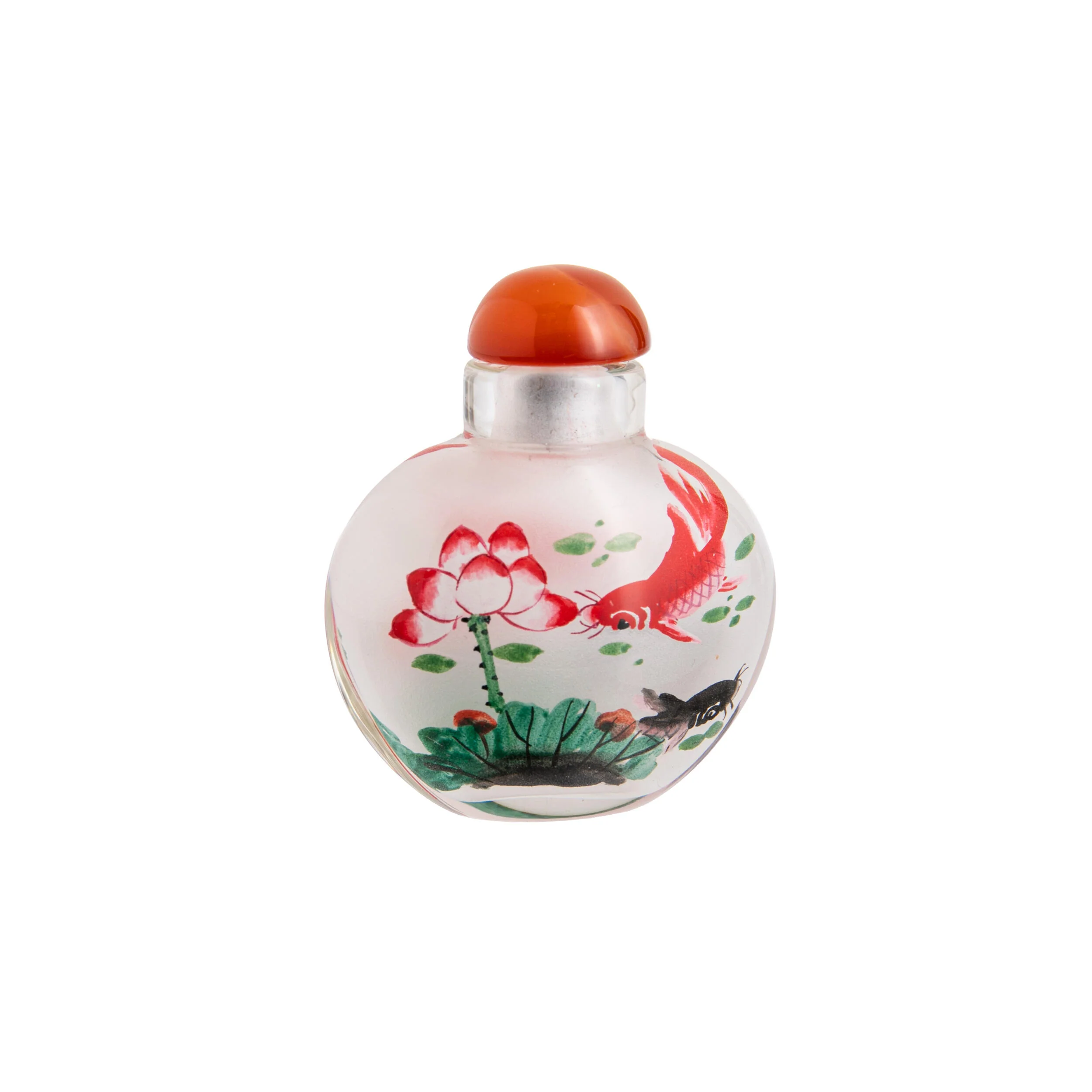 KOI CARP REVERSE PAINTED GLASS SNUFF BOTTLE - Image 2