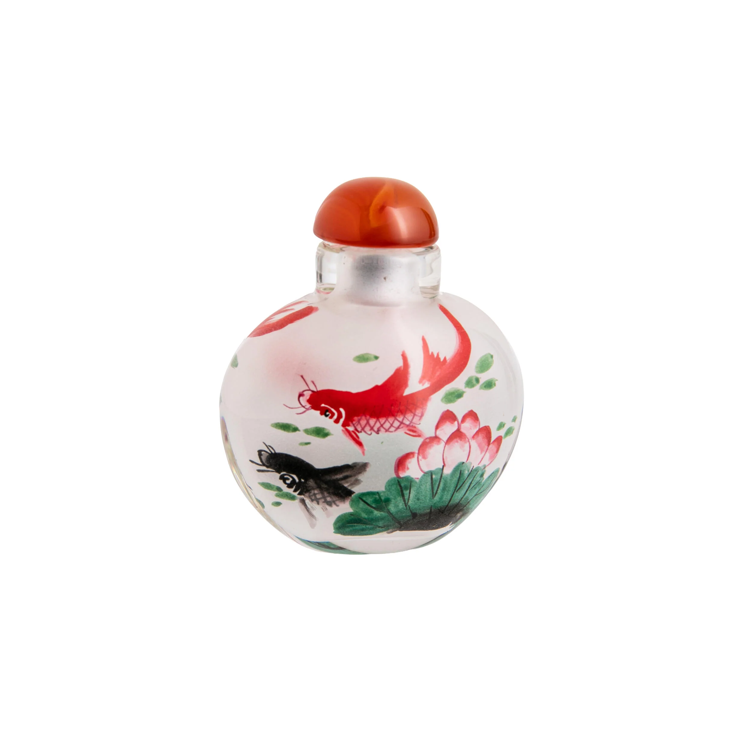 KOI CARP REVERSE PAINTED GLASS SNUFF BOTTLE - Image 3