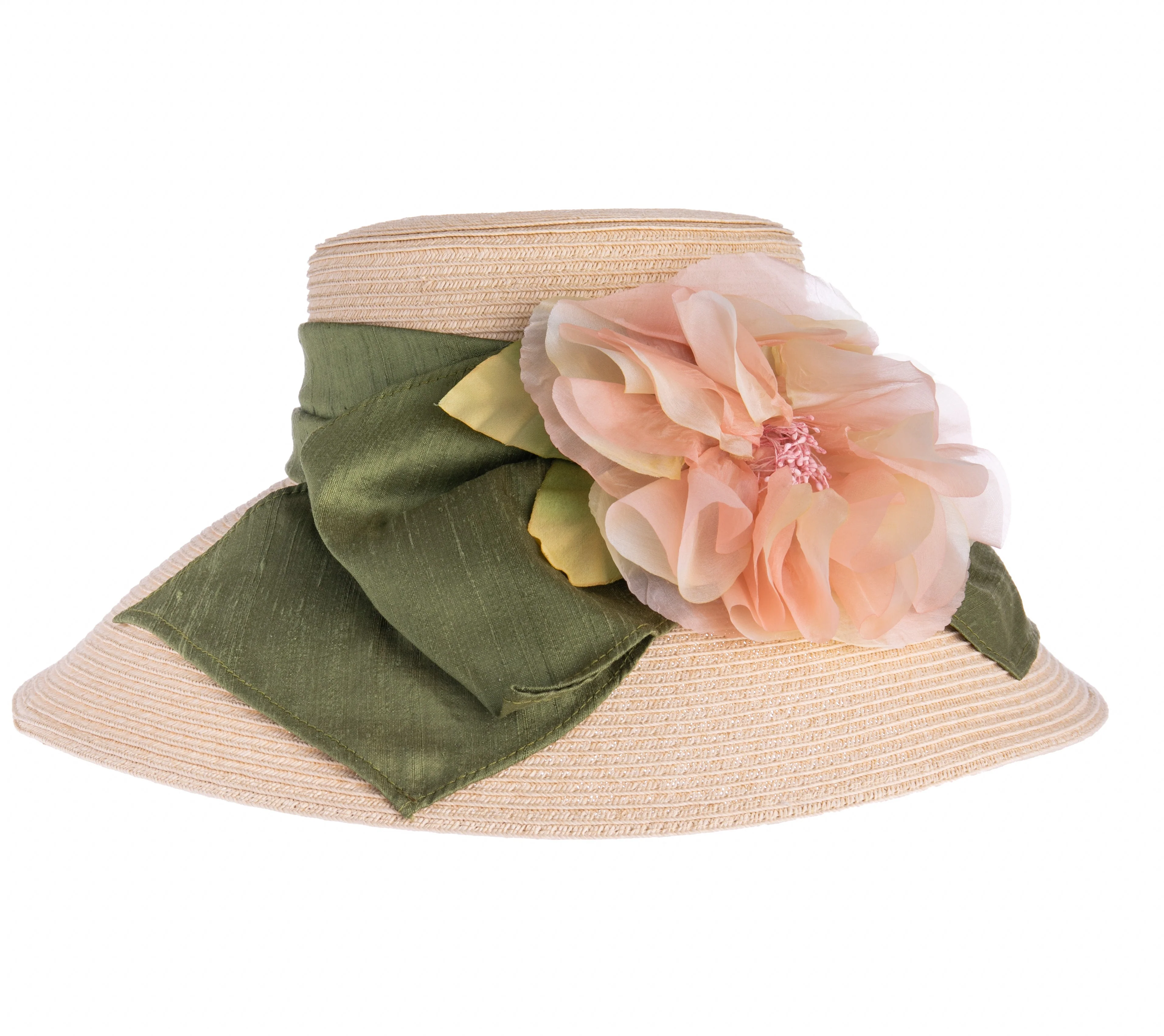 LAMPSHADE SUNHAT WITH SILK BAND AND FLOWER