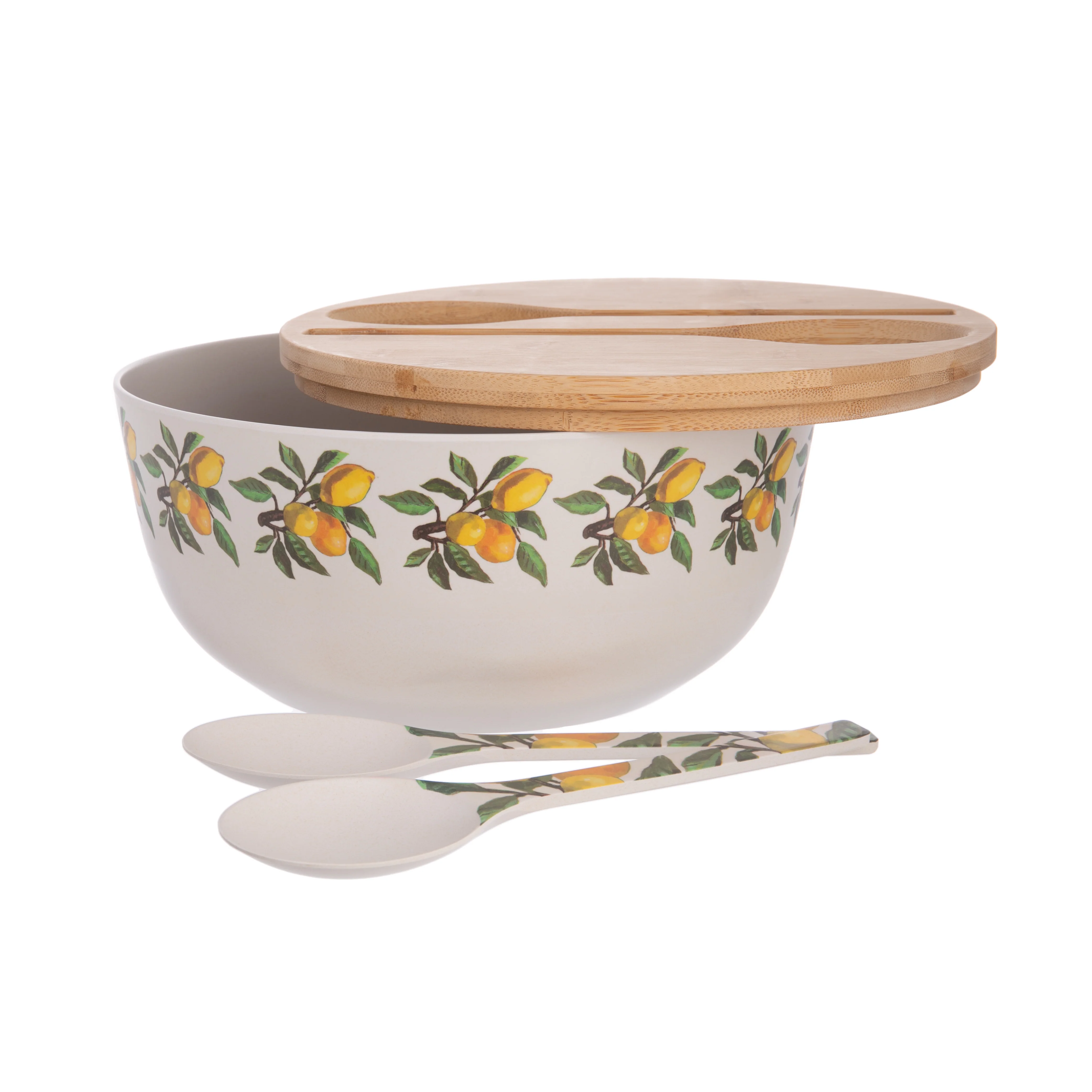 LEMON PRINT SALAD BOWL WITH BUILT-IN UTENSILS - Image 2