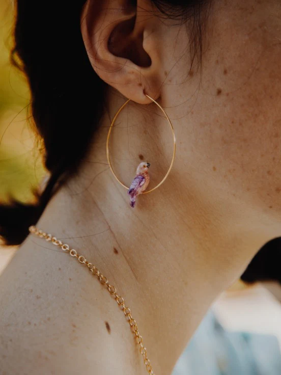 LILAC & PINK PARROT HOOP EARRINGS - Image 2