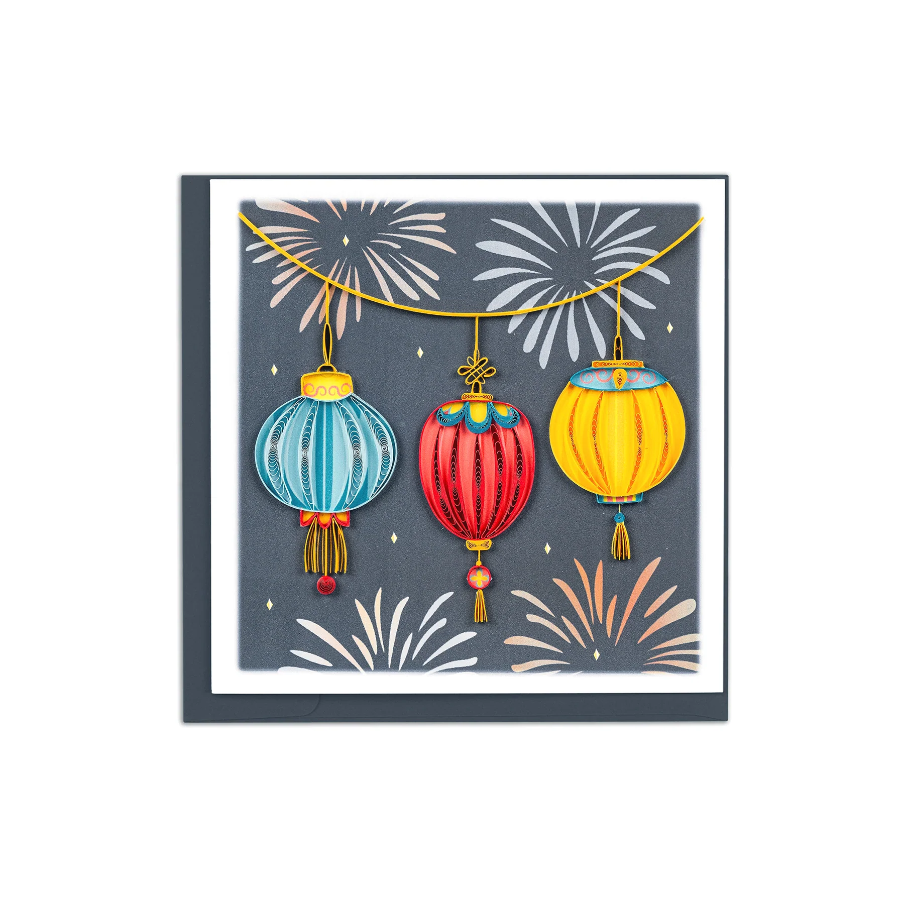 NEW YEAR LANTERNS QUILLED NOTECARD
