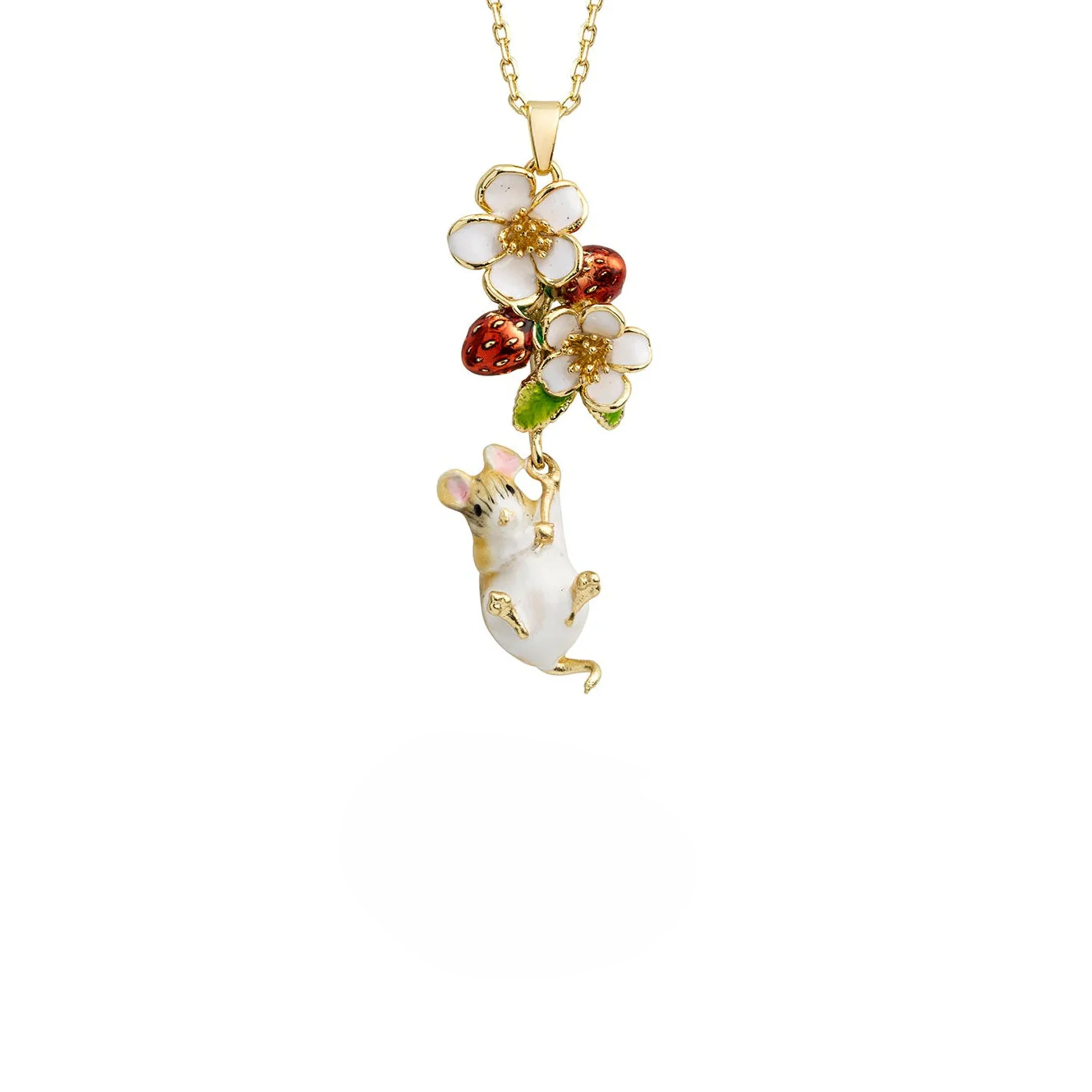 STRAWBERRY & MOUSE PENDANT NECKLACE
