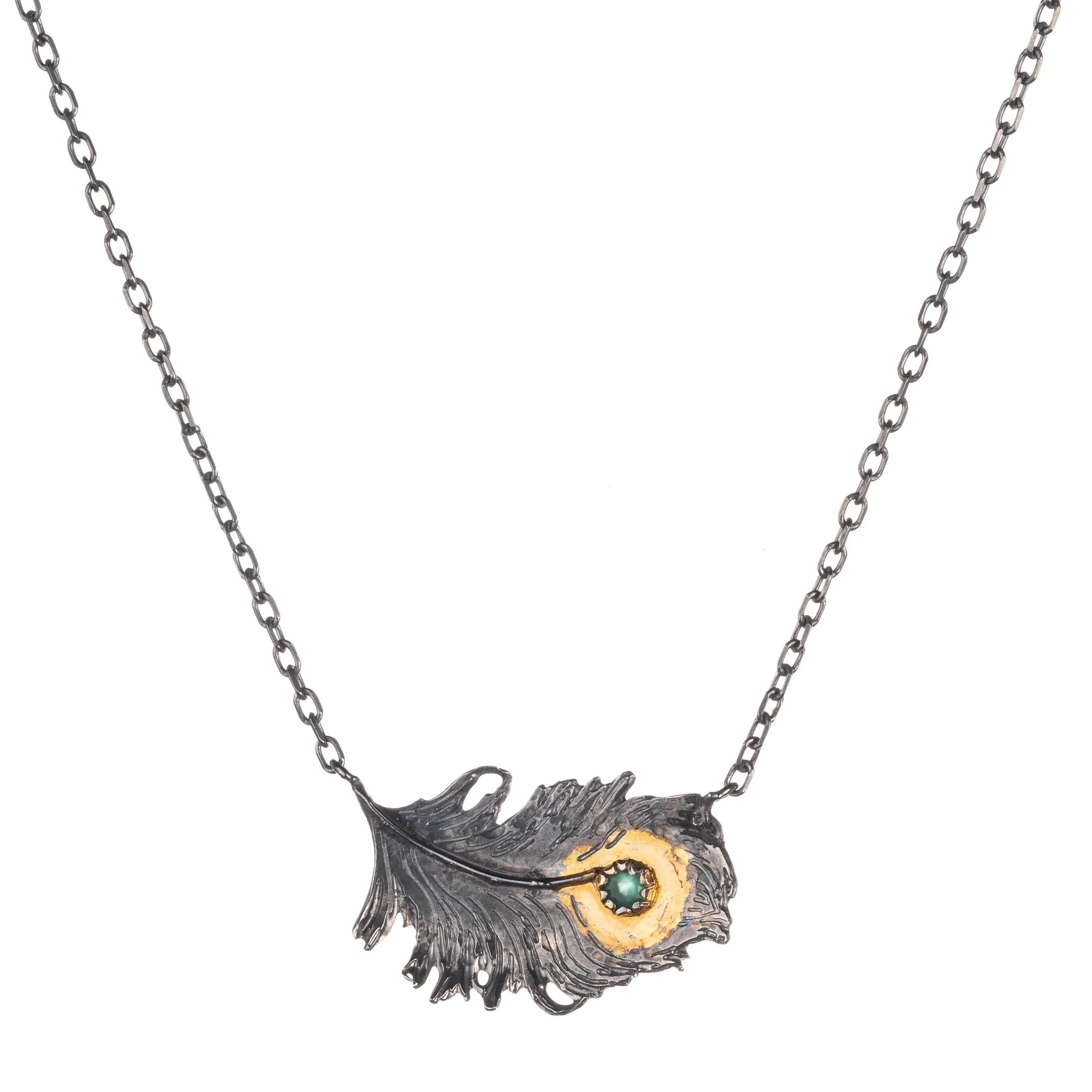 PEACOCK FEATHER PENDANT NECKLACE