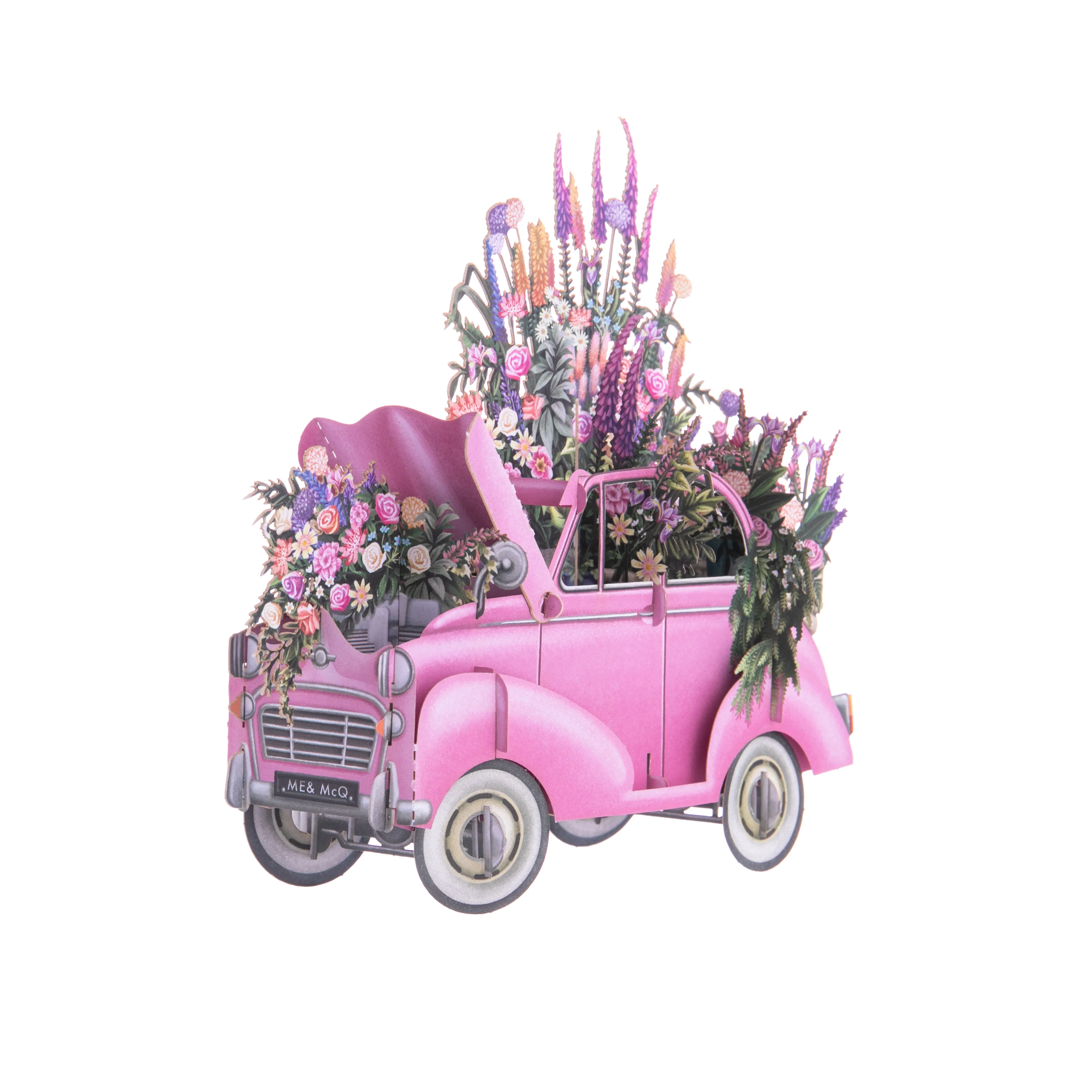 PINK FLOWER CAR 3D NOTECARD