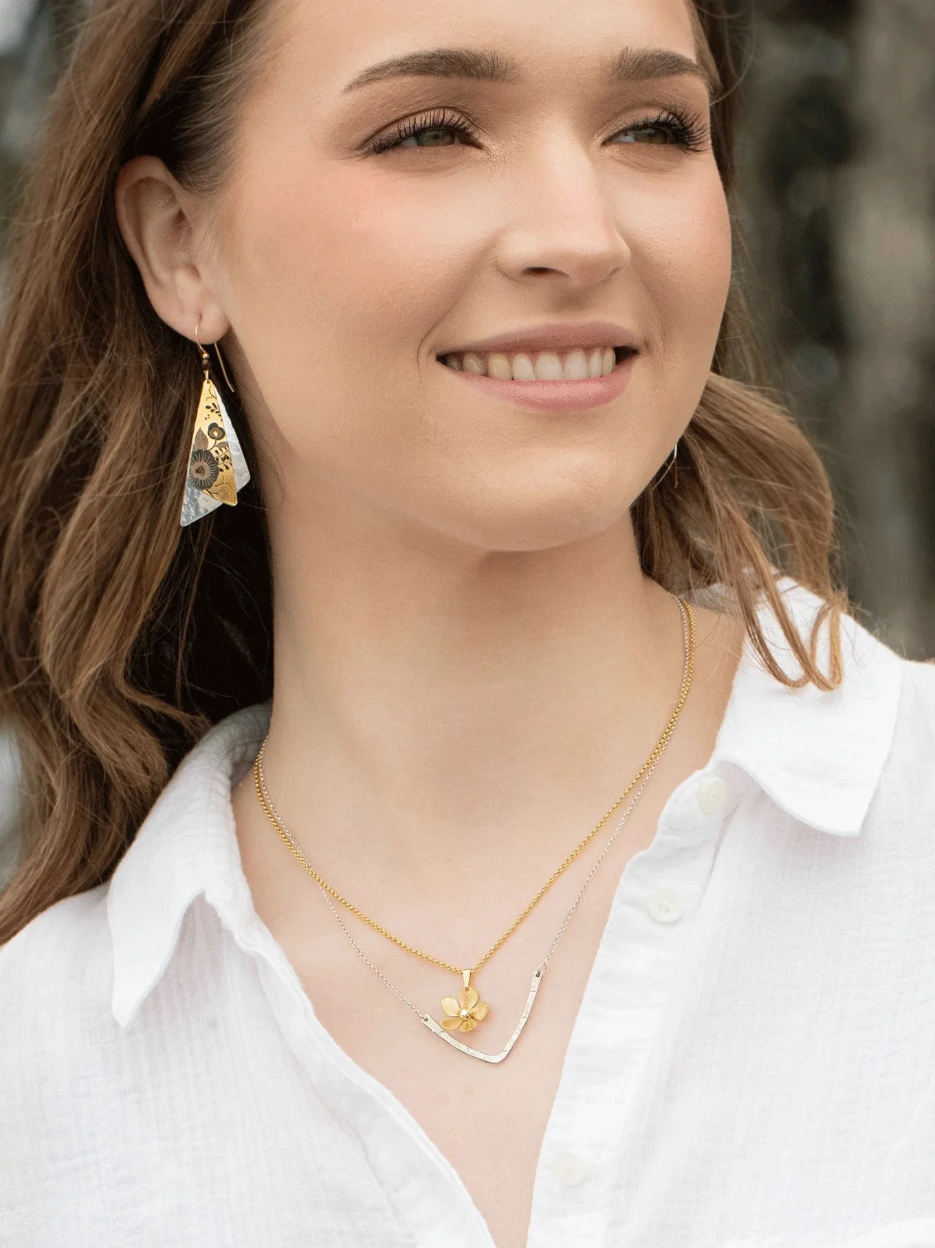 PLUMERIA DROP NECKLACE WITH CRYSTAL ACCENT - Image 2