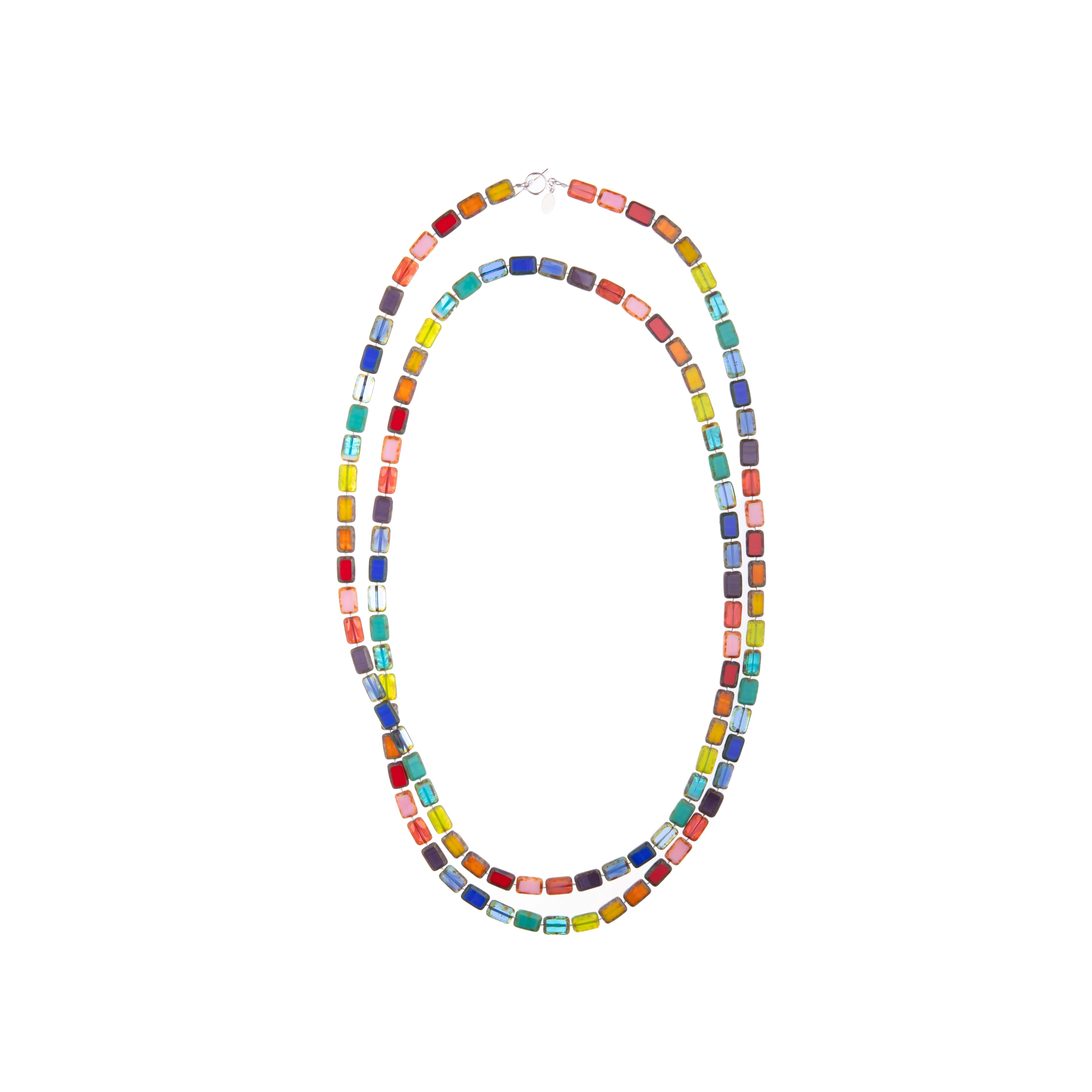 RAINBOW GLASS BEAD LONG NECKLACE