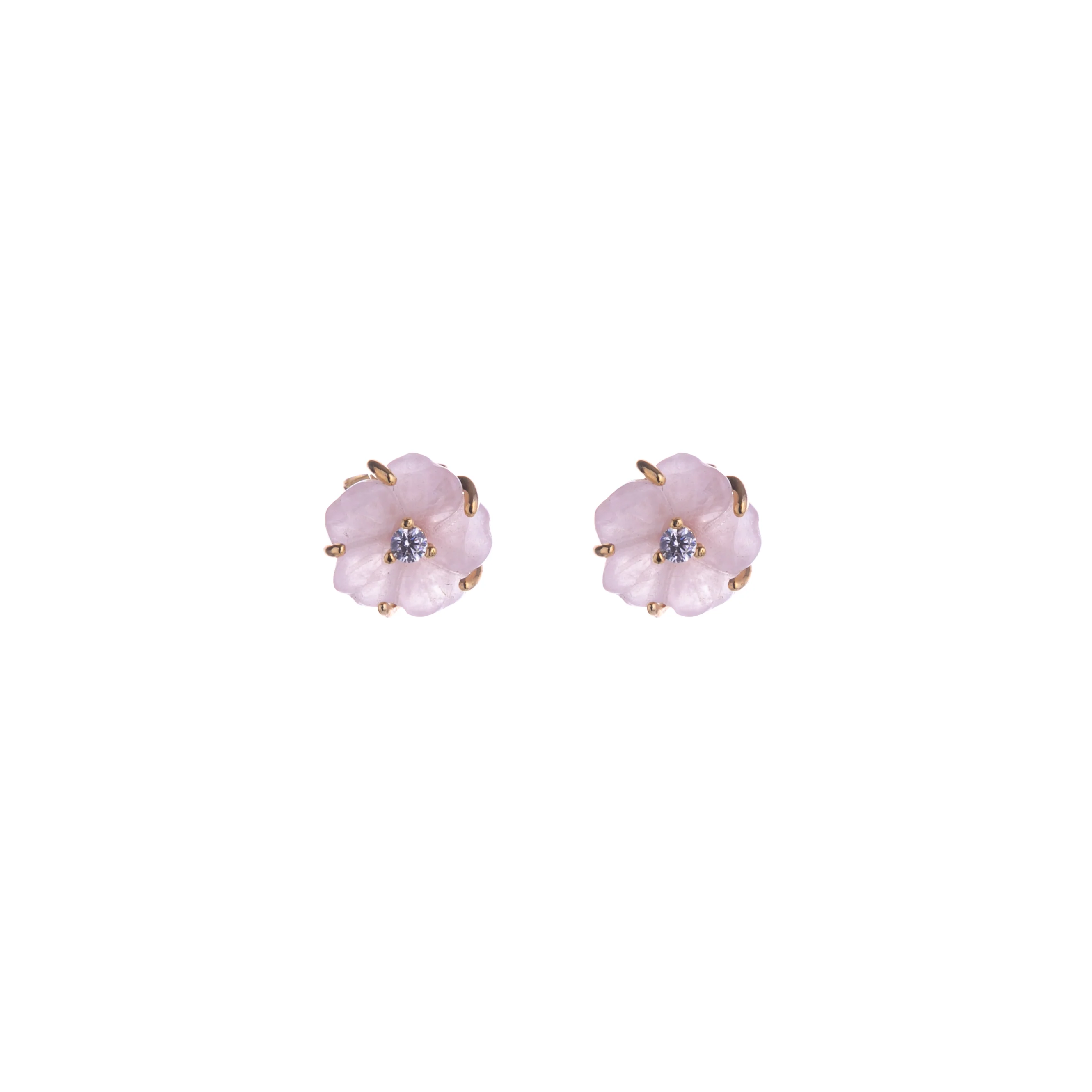 ROSE QUARTZ FLOWER STUD EARRINGS