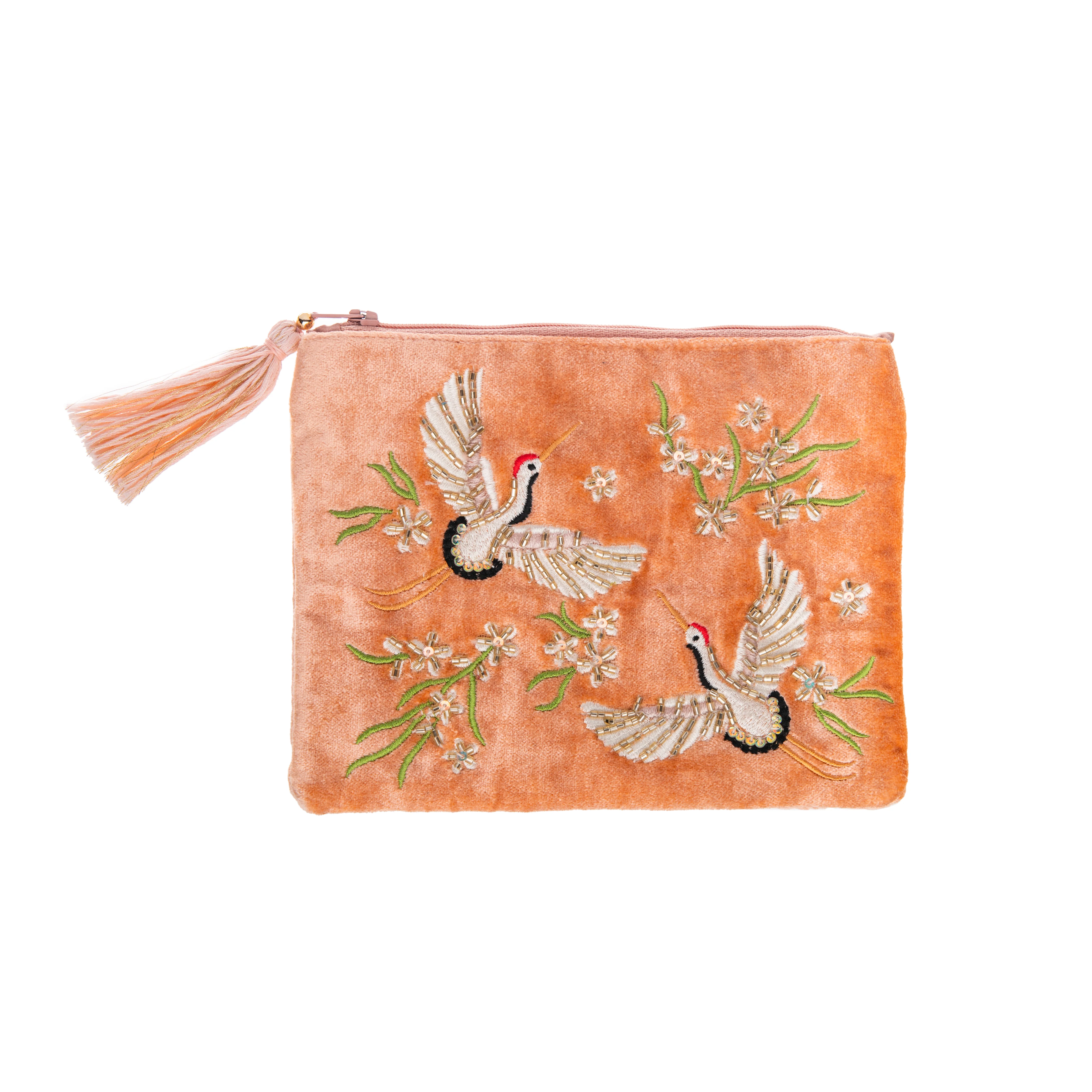 VELVET ZIP PURSE WITH EMBELLISHED HERON - Image 2