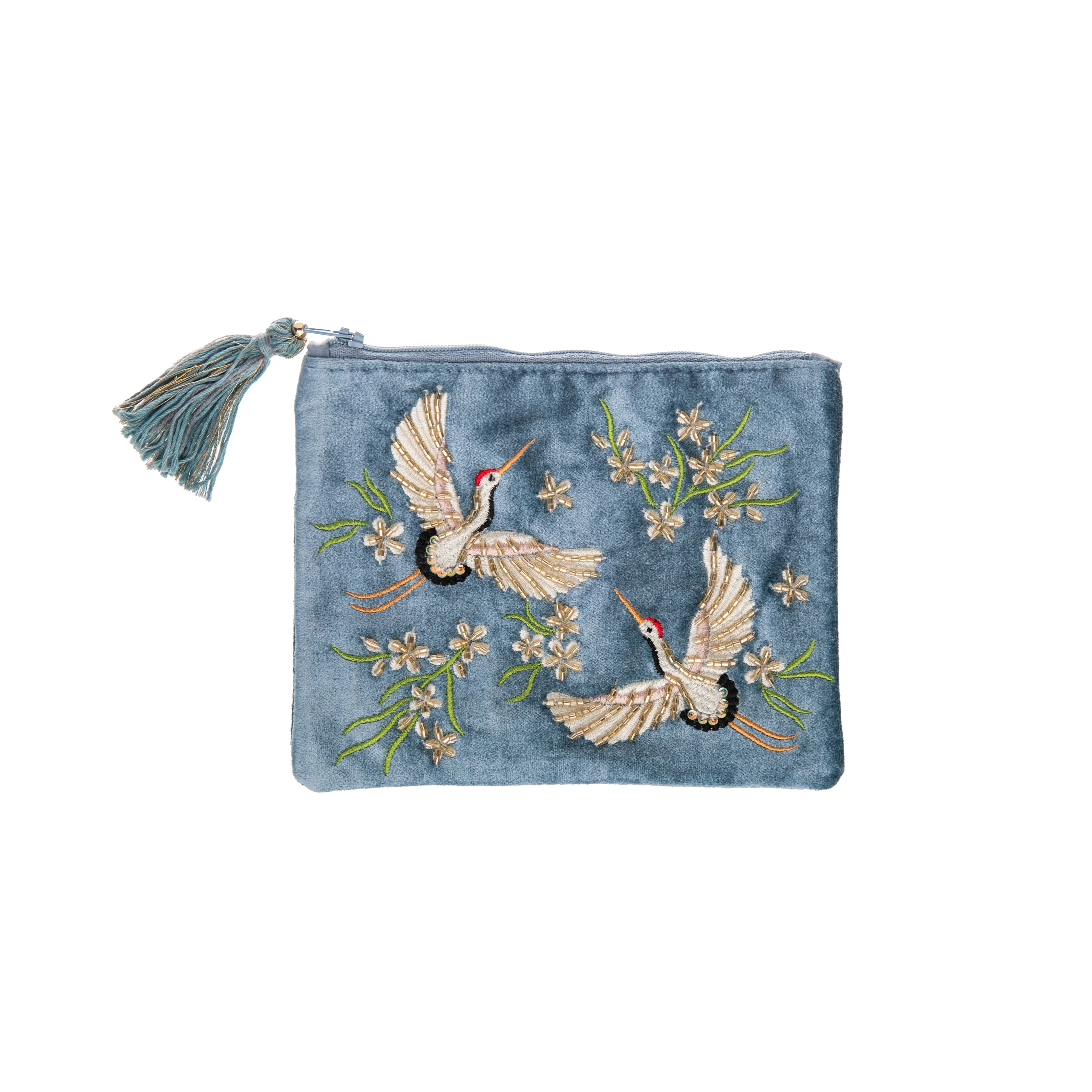 VELVET ZIP PURSE WITH EMBELLISHED HERON - Image 3