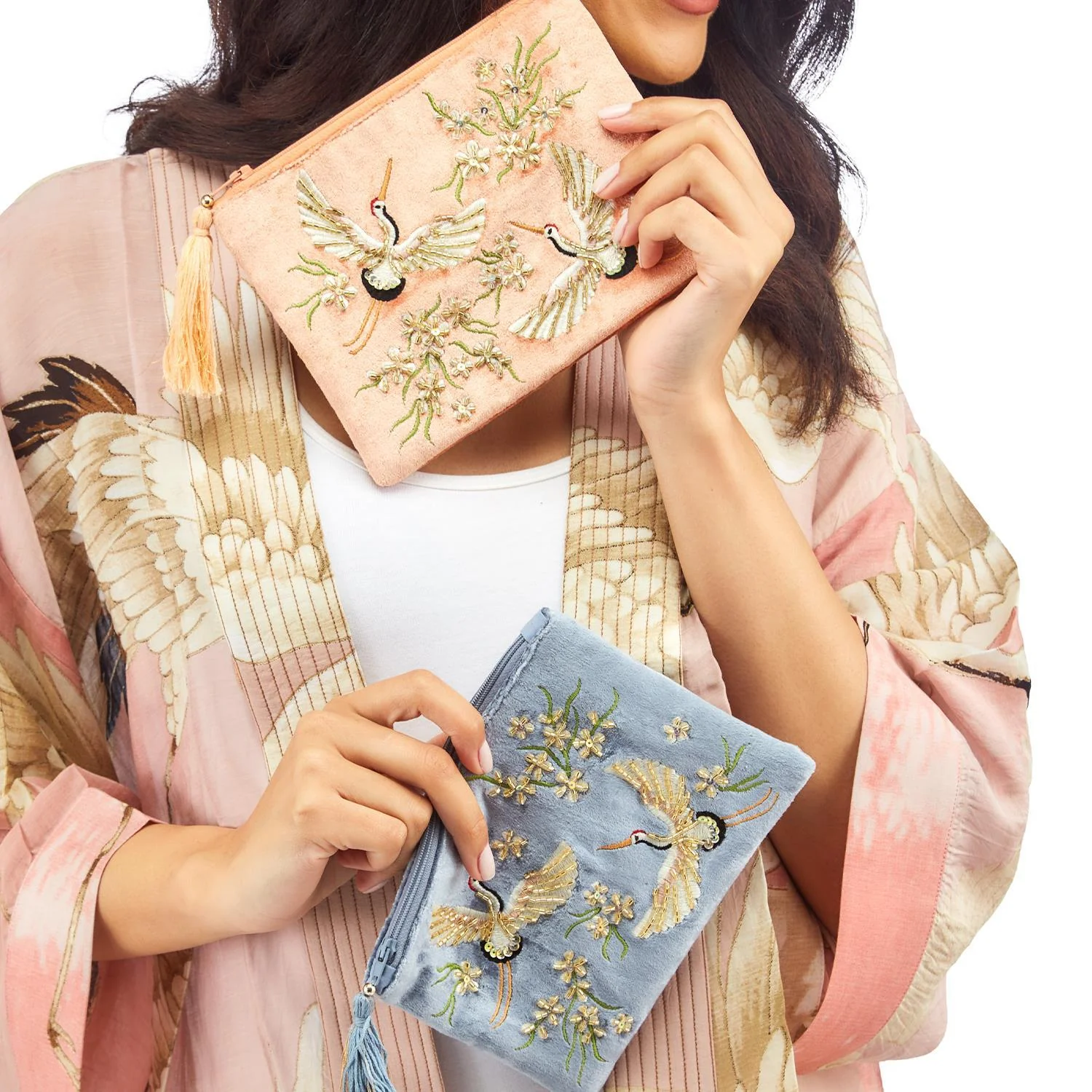 VELVET ZIP PURSE WITH EMBELLISHED HERON - Image 4