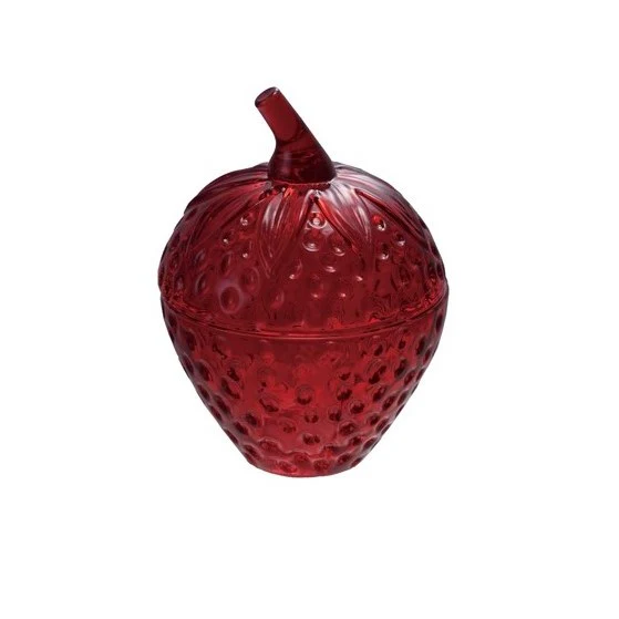 STRAWBERRY GLASS LIDDED JAR
