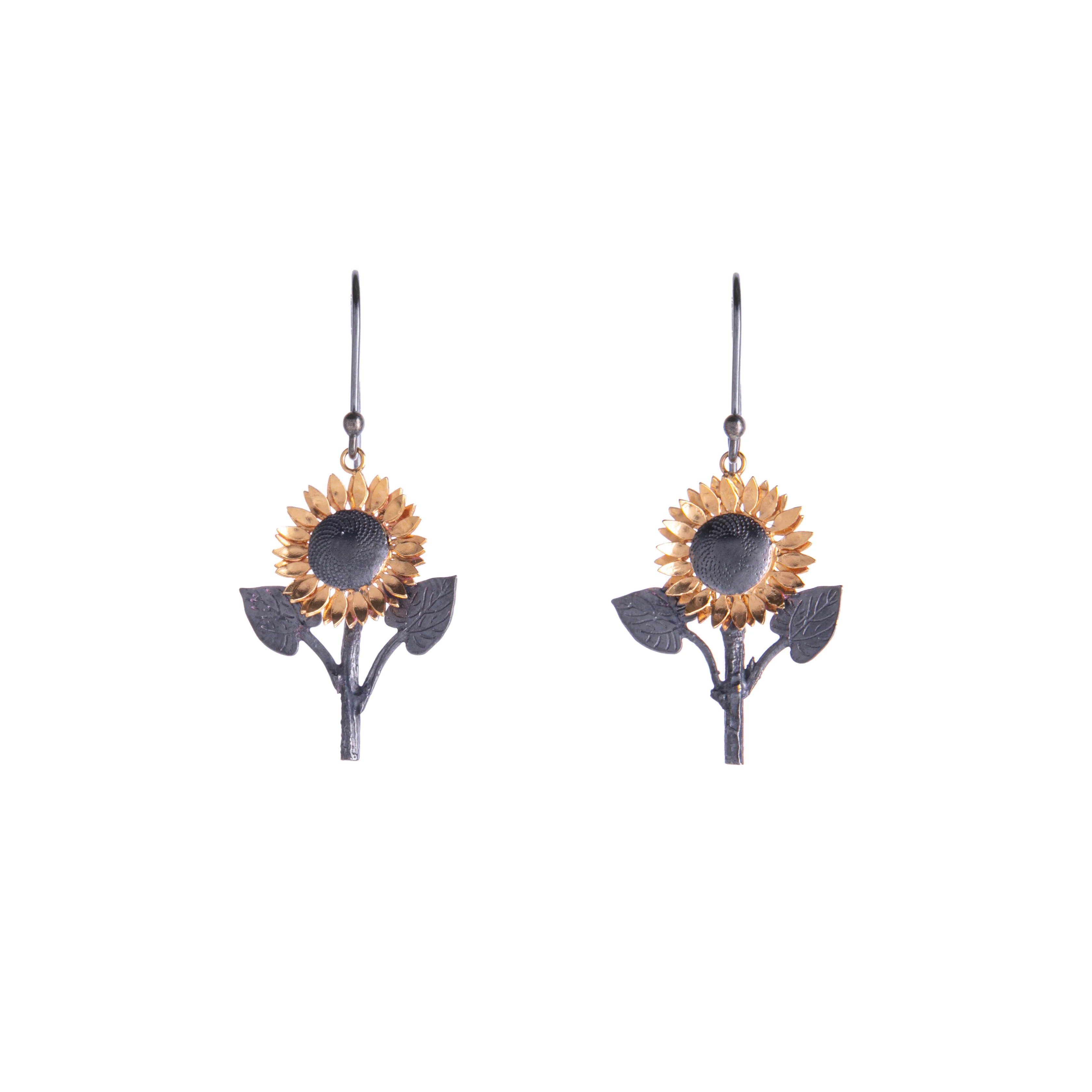 SUNFLOWER WITH STALK DANGLE EARRINGS
