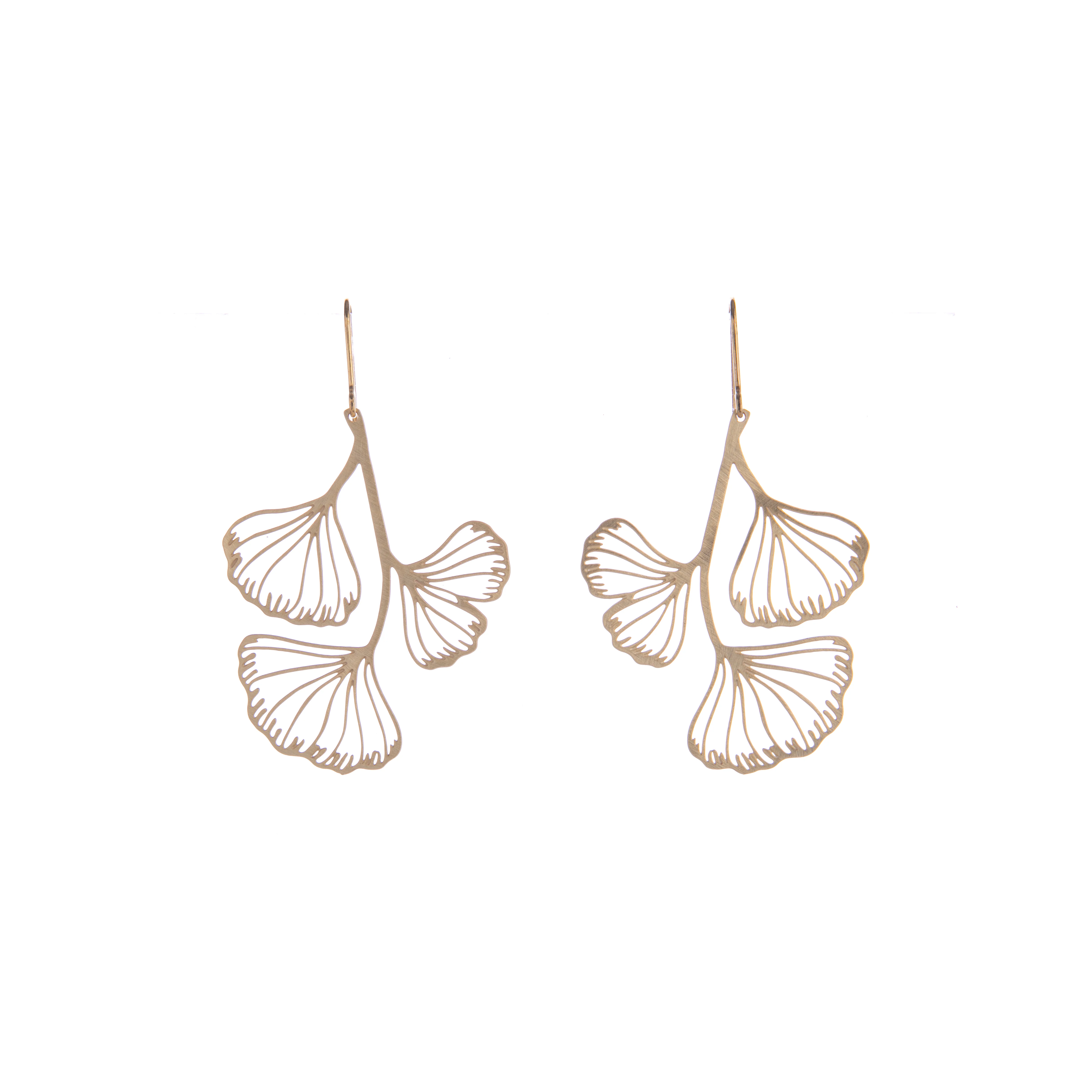 TRIPLE GINKGO LEAF EARRINGS - GOLD