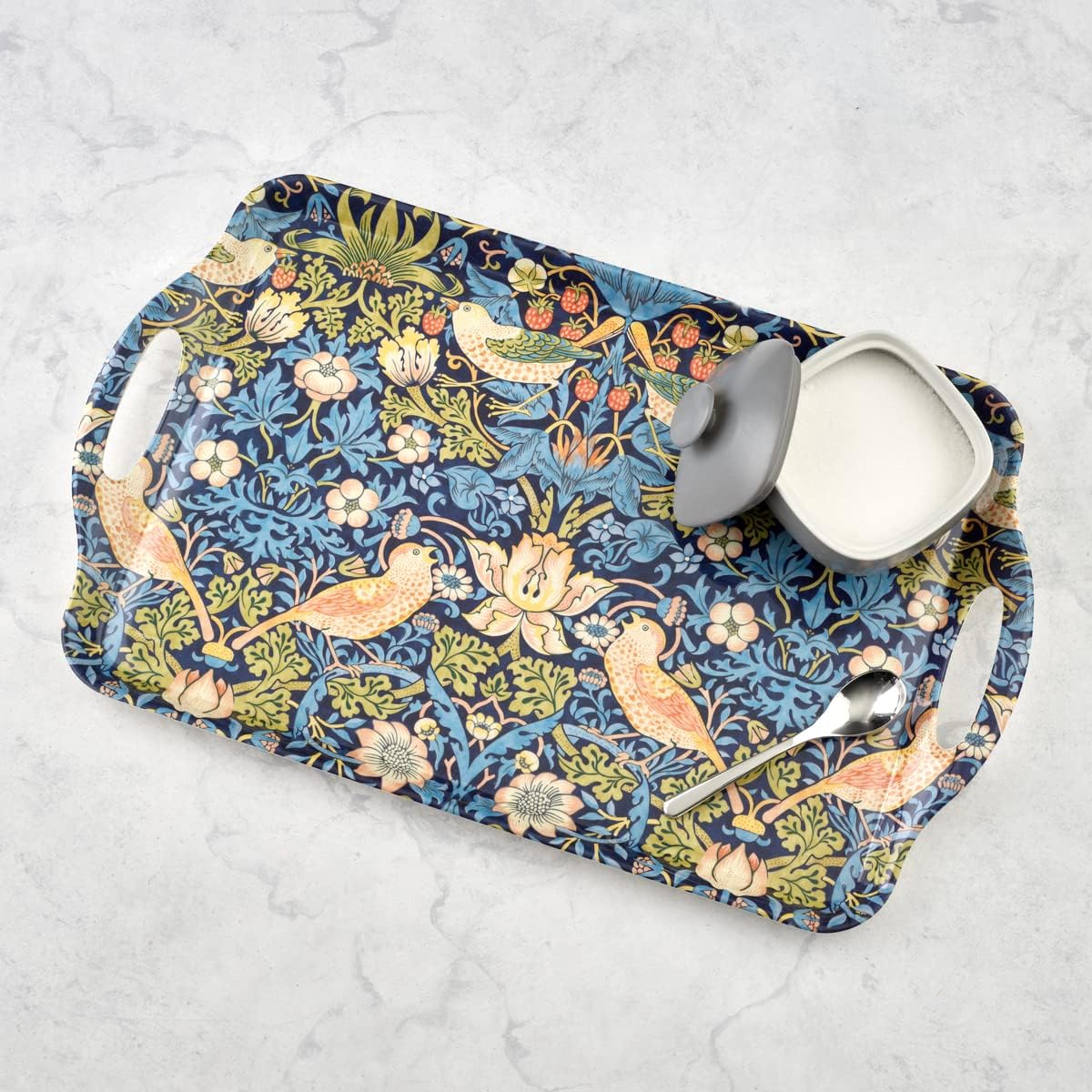 WILLIAM MORRIS STRAWBERRY THIEF BLUE HANDLED TRAY - Image 4