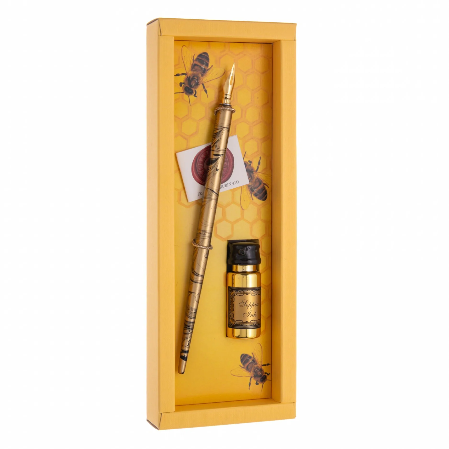 WOODEN PEN SET WITH METAL NIB AND BLACK INK