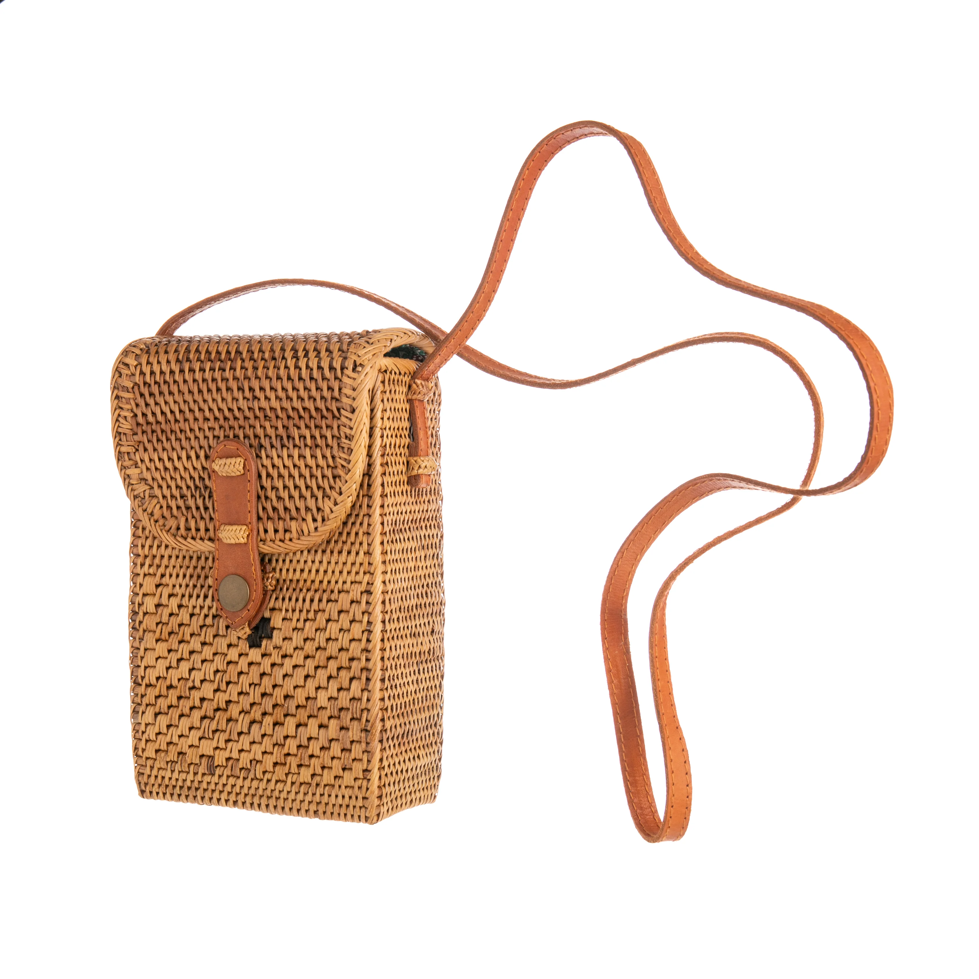 WOVEN RATTAN CELL PHONE PURSE