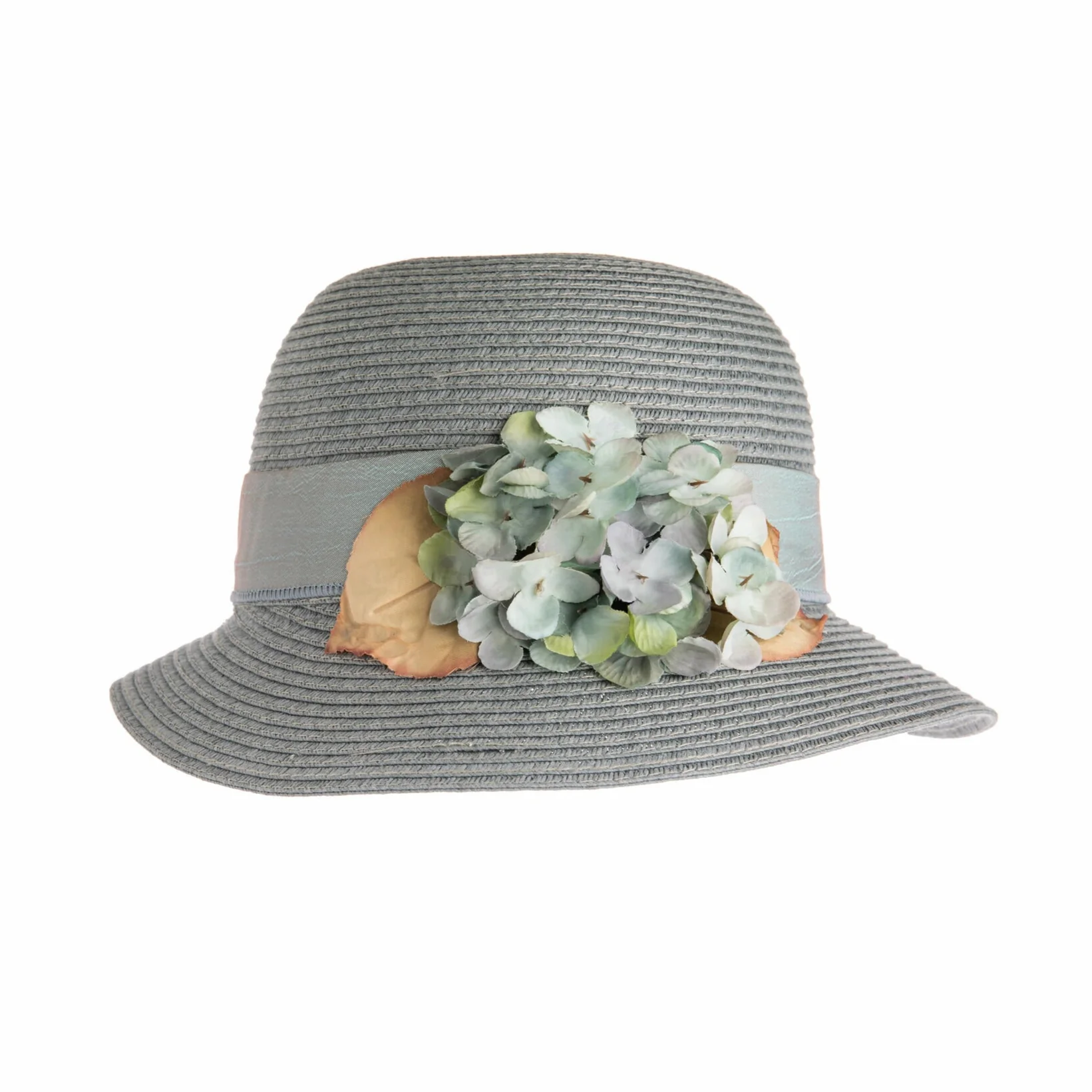 WOVEN CLOCHE WITH HYDRANGEA TRIM